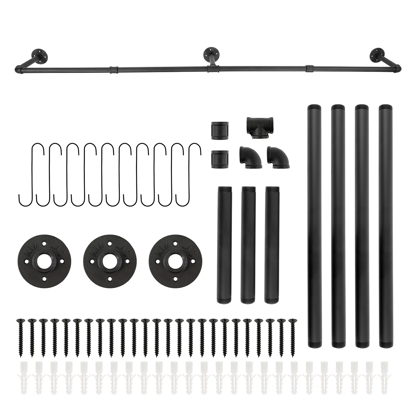 Industrial Pipe 72'' L Clothes Rack, Wall Mounted Heavy Duty Metal Garment Display Hanging Rod Bar, Max Load 135lbs (Black)