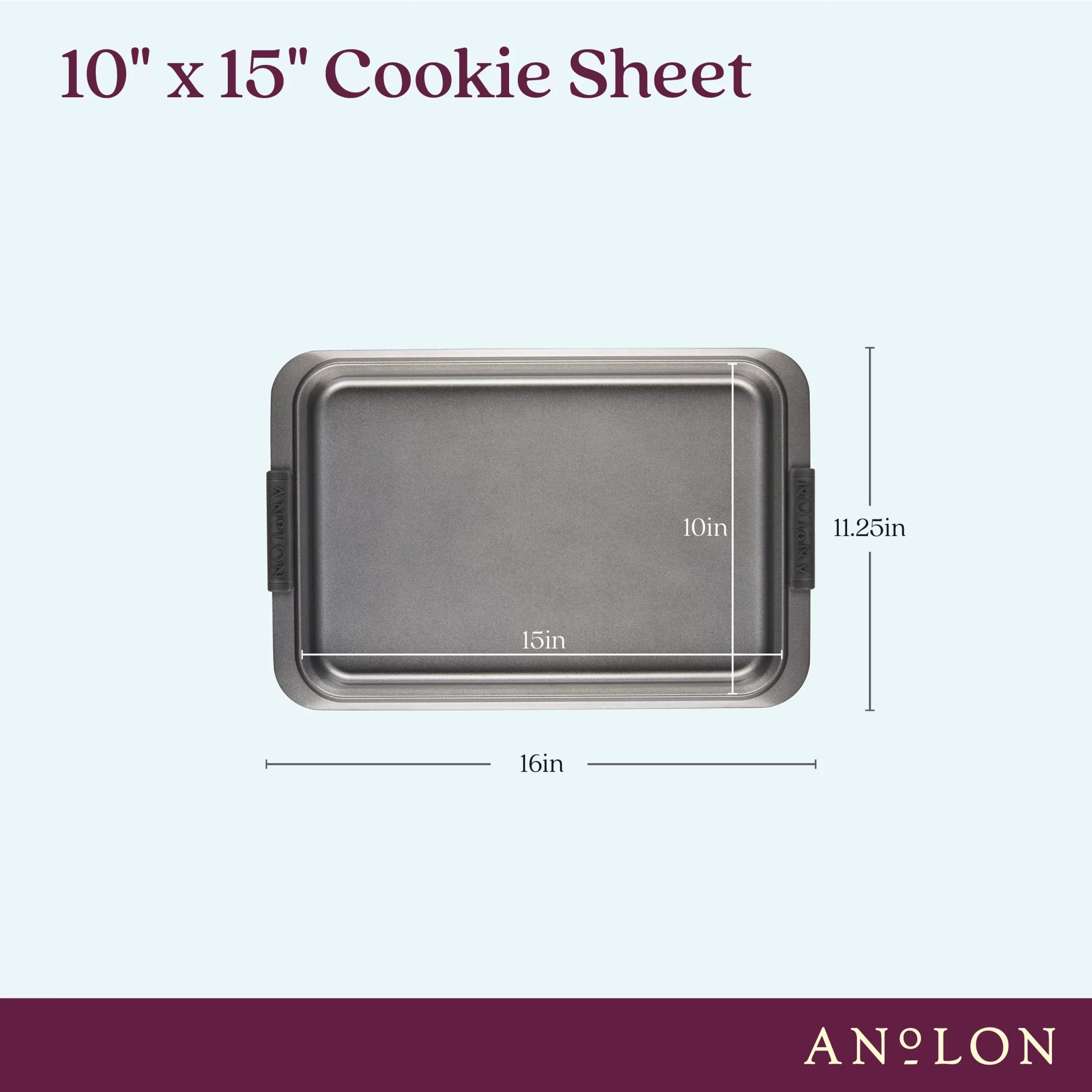 Anolon Advanced Bakeware Nonstick Cookie Sheet, 10-Inch x 15-Inch, Gray with Silicone Grips