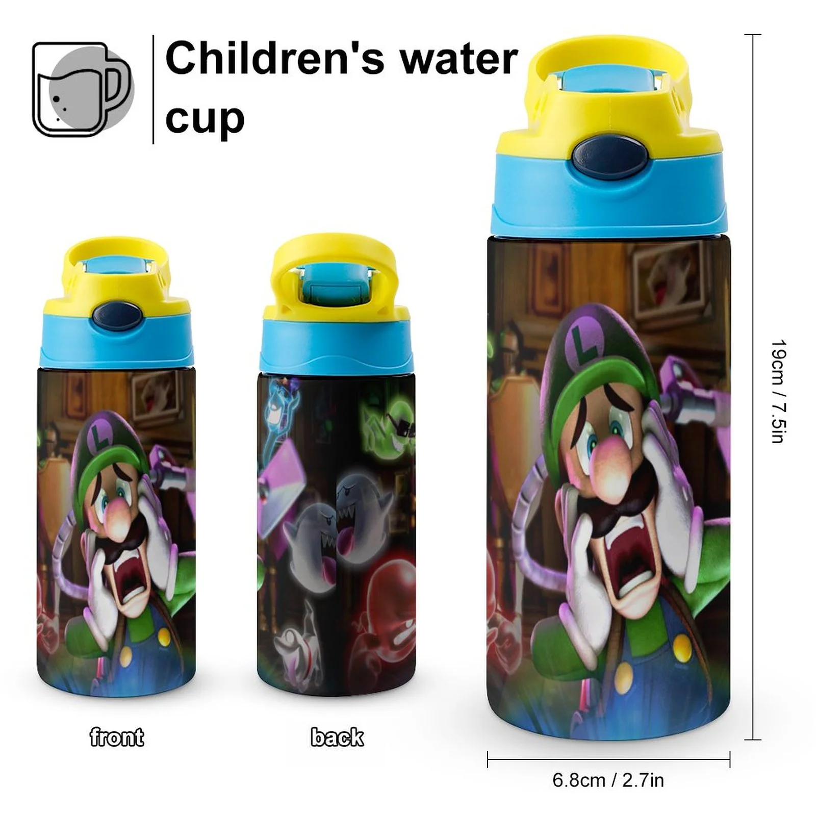 Scary Luigi's Mansion Kid's Insulated Water Bottle With Straw Vacuum Stainless Steel Cup Leak-Proof Children Toddler Thermoses