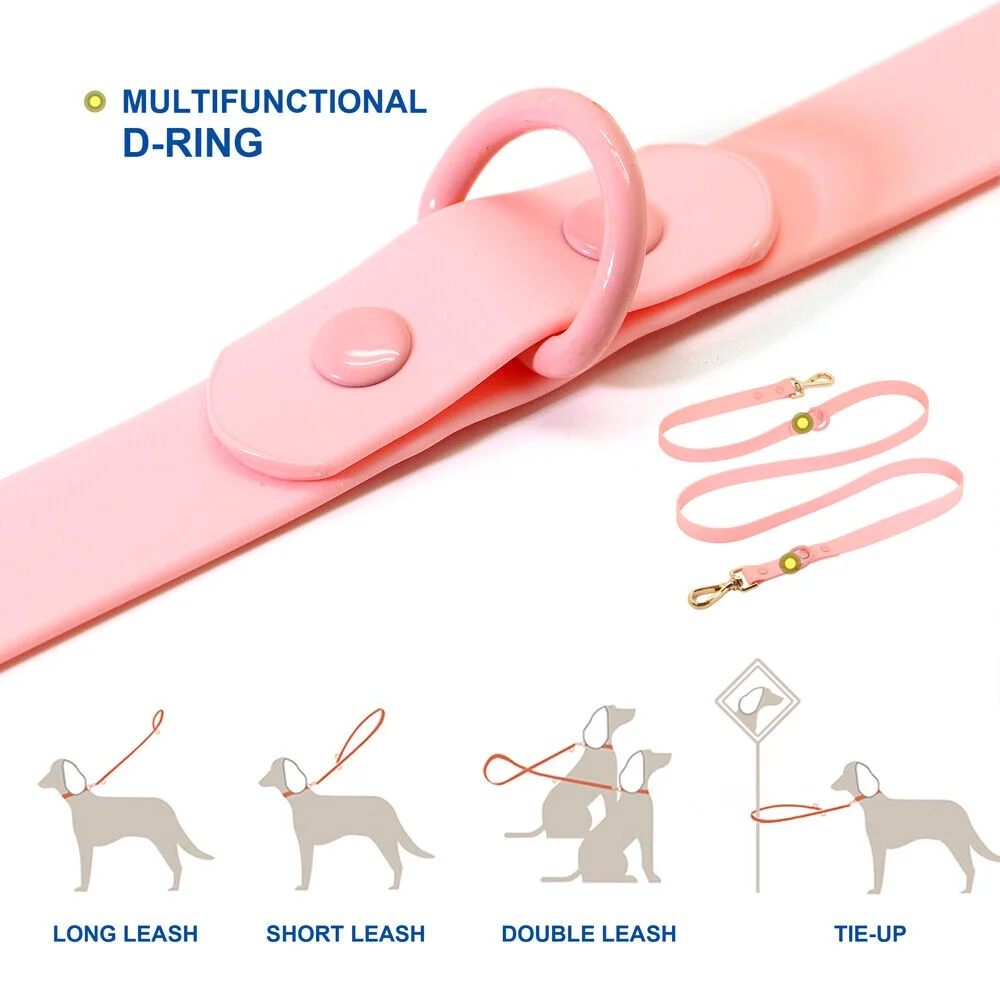 Waterproof PVC Dog Leash Soft Rubber Adjustable Pet Walking Lead with 2 Rings