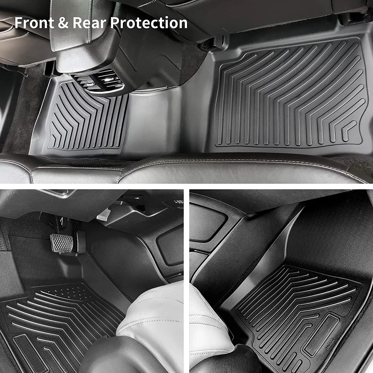 Ledkingdomus TPE Rubber Front and Rear 3-Piece for 2014-2020 Tesla Model S Floor Mats Set, All-Weather Protection
