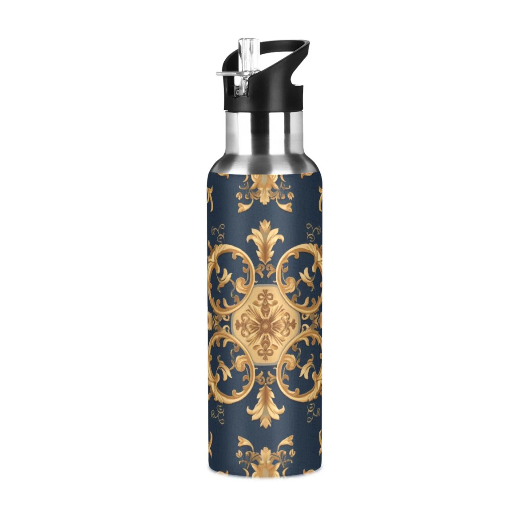 Mandala Beautiful Print Water Bottles Insulated Thermos Kids Stainless Steel Bottle with Straw Lid Flask Leakproof for Sports Gym 20 oz