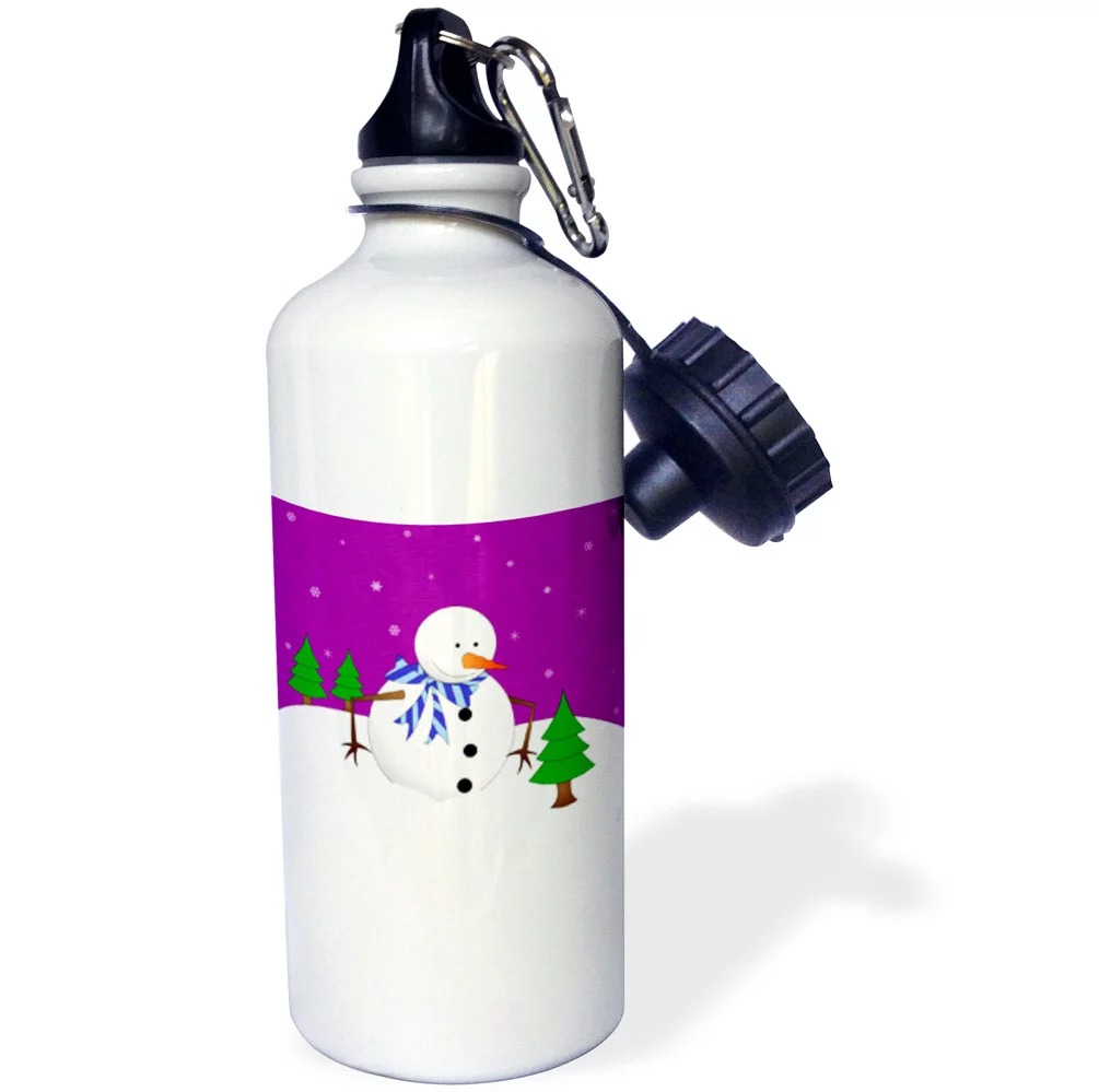 Cute Holiday Snowman and Baby Pine Tree Purple 21 oz Sports Water Bottle wb-31190-1
