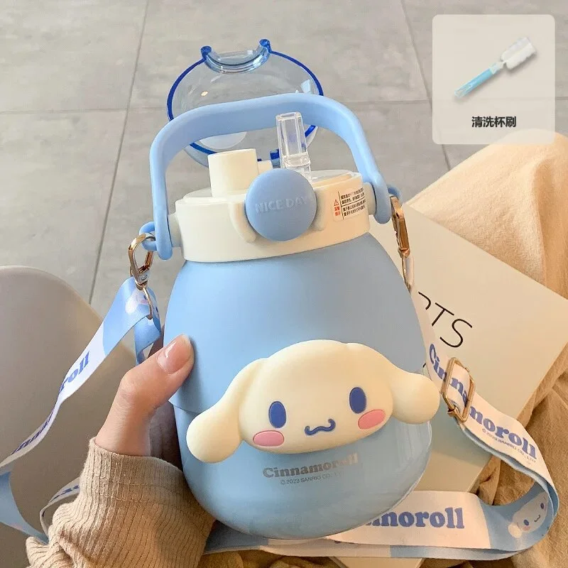 880Ml Sanrio Kuromi My Melody Water Bottle with Straw Kawaii Cartoon Large Capacity 316 Stainless Steel Thermos Mug Girls Gift