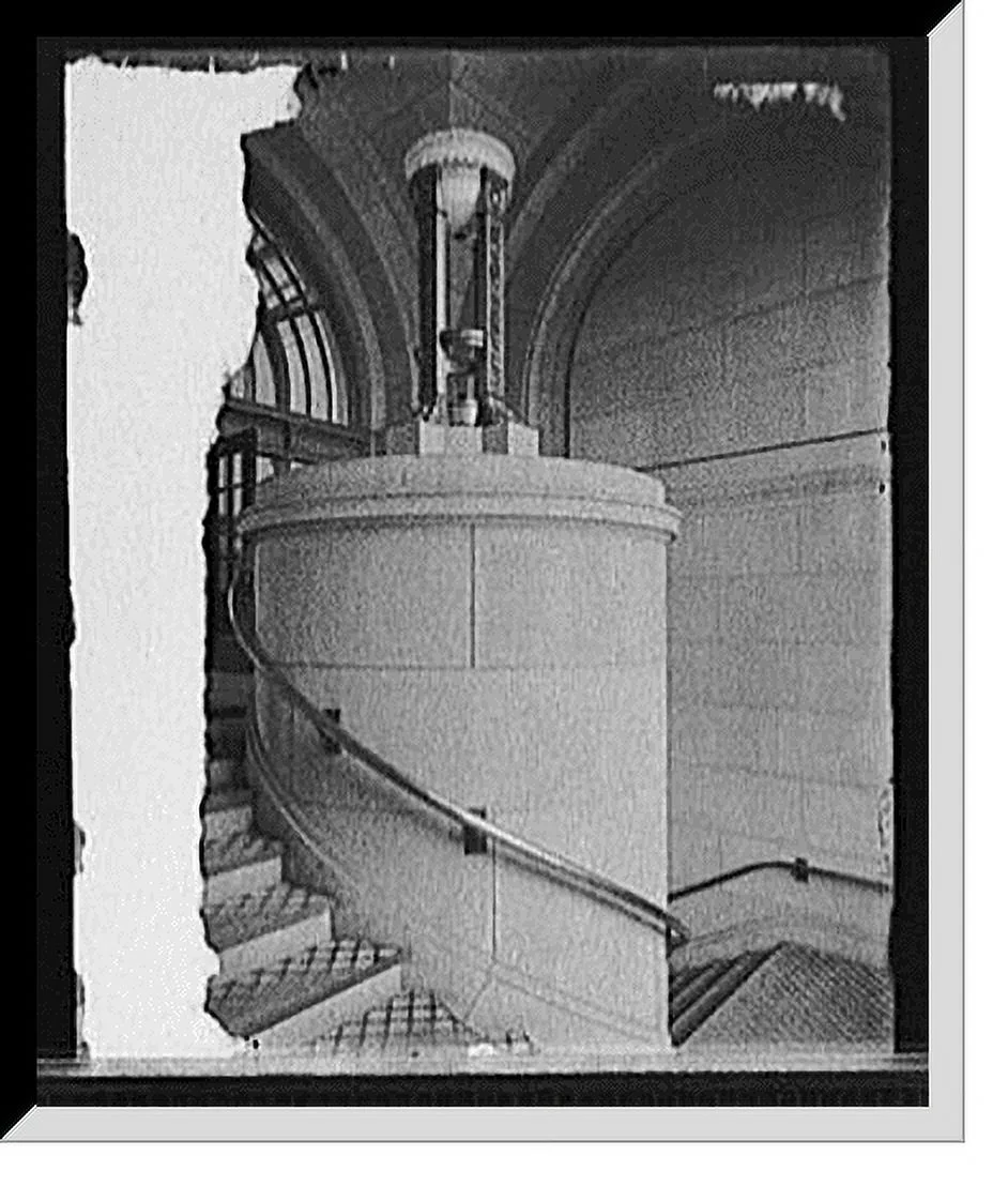 Historic Framed Print, [Alabaster lamps, vestibule, stairs, Chicago & North Western Railway station, Chicago, Ill.], 17-7/8