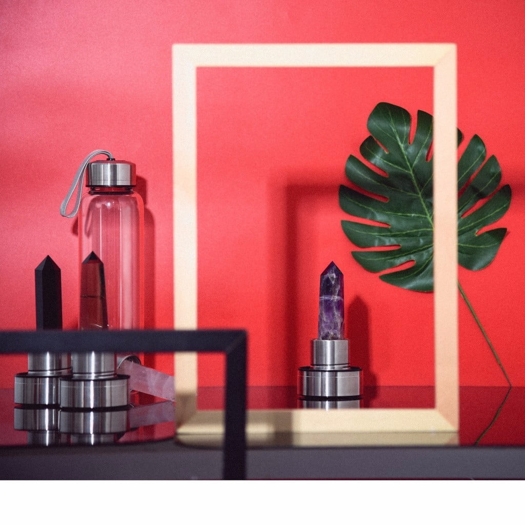 Natural Crystal Point Wand Quartz Crystal Water Bottle