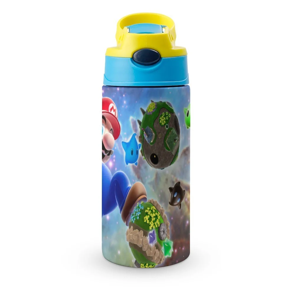 Mario Galaxy Kid's Insulated Water Bottle With Straw Vacuum Stainless Steel Cup Leak-Proof Children Toddler Thermoses