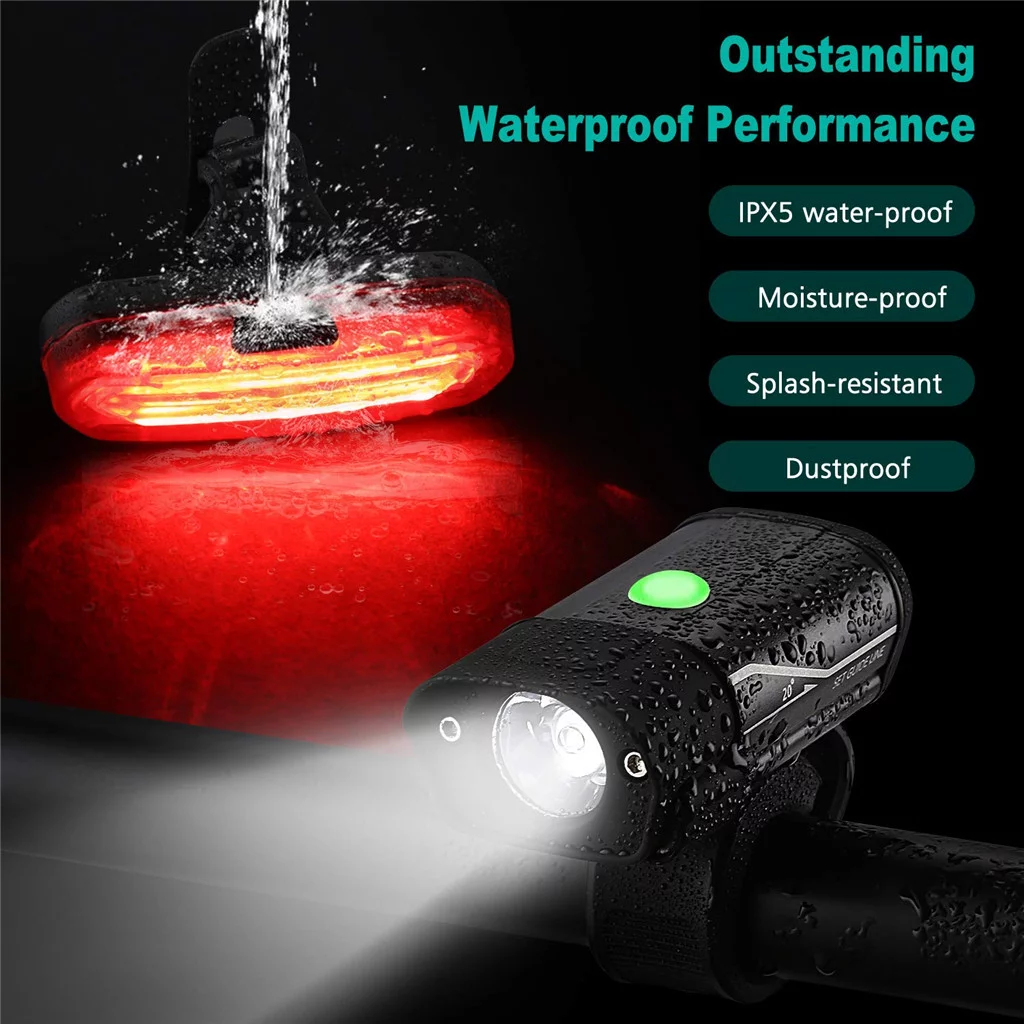 Mnycxen USB Rechargeable Waterproof Bicycle Light Set Cycling Front Light+Rear Light