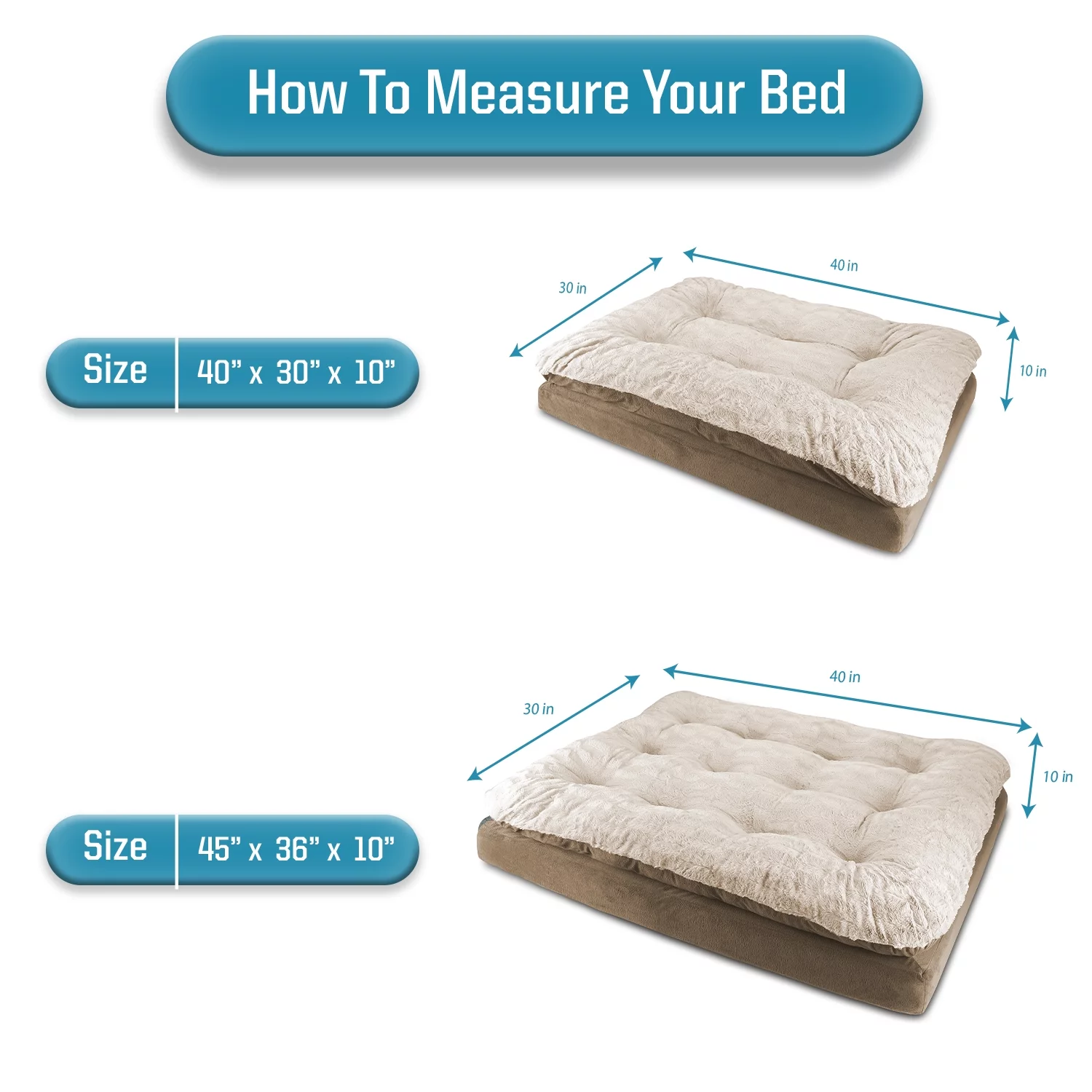 Arlee Pillow Topper Rectangle Pet Dog Bed - Orthopedic Therapeutic - Large/Extra Large (choose your color)