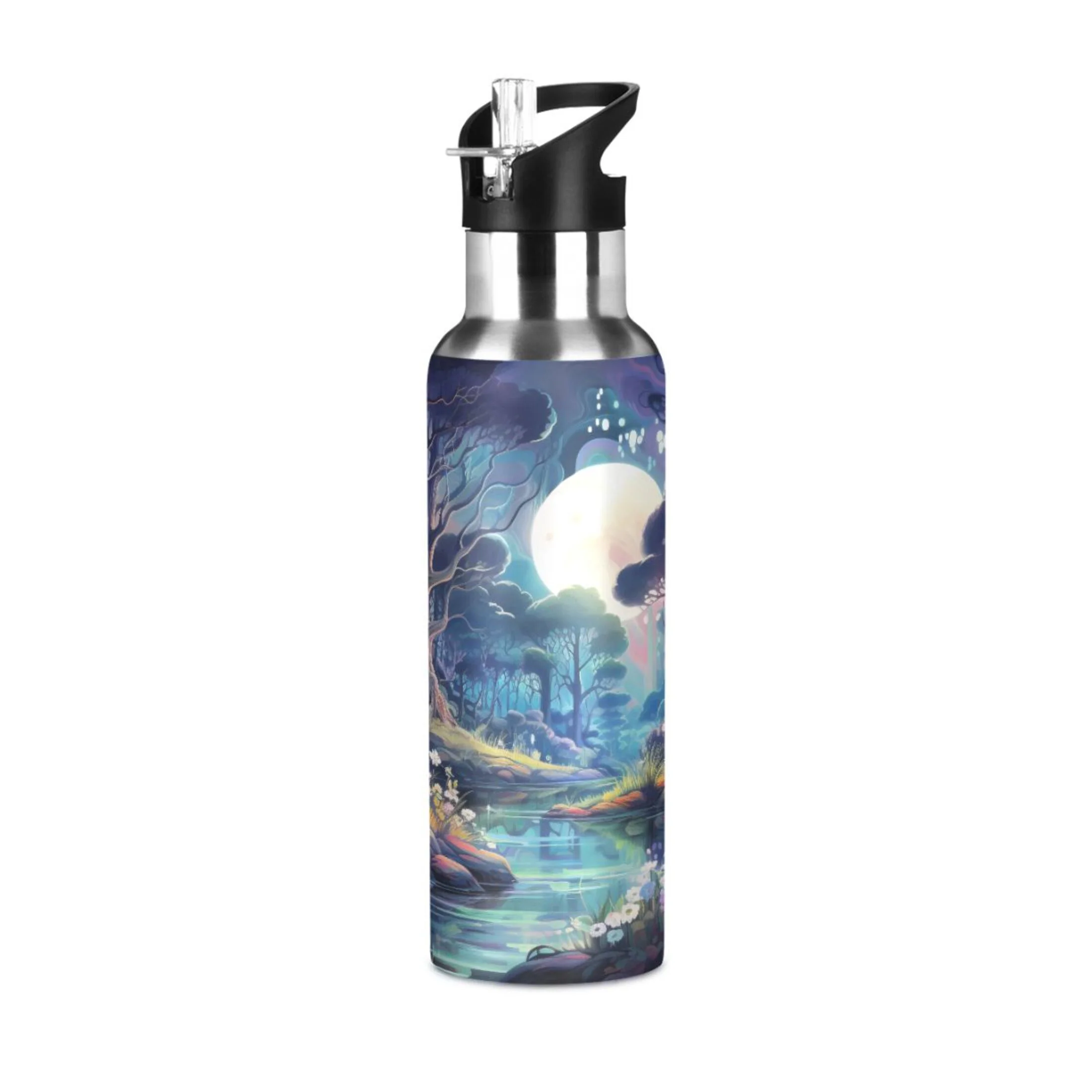 Water Bottle with Straw Lid Leak Magic Sunset Landscape Stainless Steel Insulated Thermos Vacuum Flask for Cold Hot Drinking for Sports Camping Gym Yoga