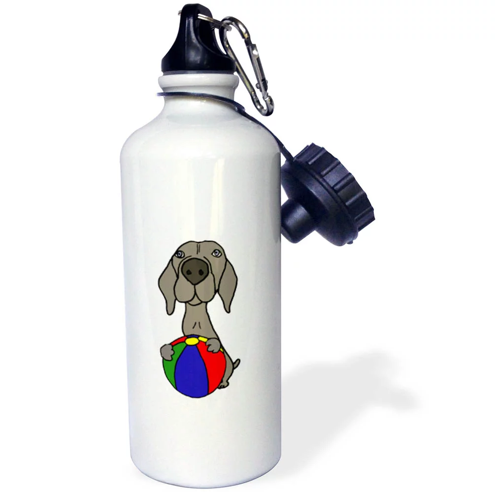 3dRose Funny Cute Weimaraner Puppy Dog with Beach Ball - Straw Water Bottle, 21-ounce
