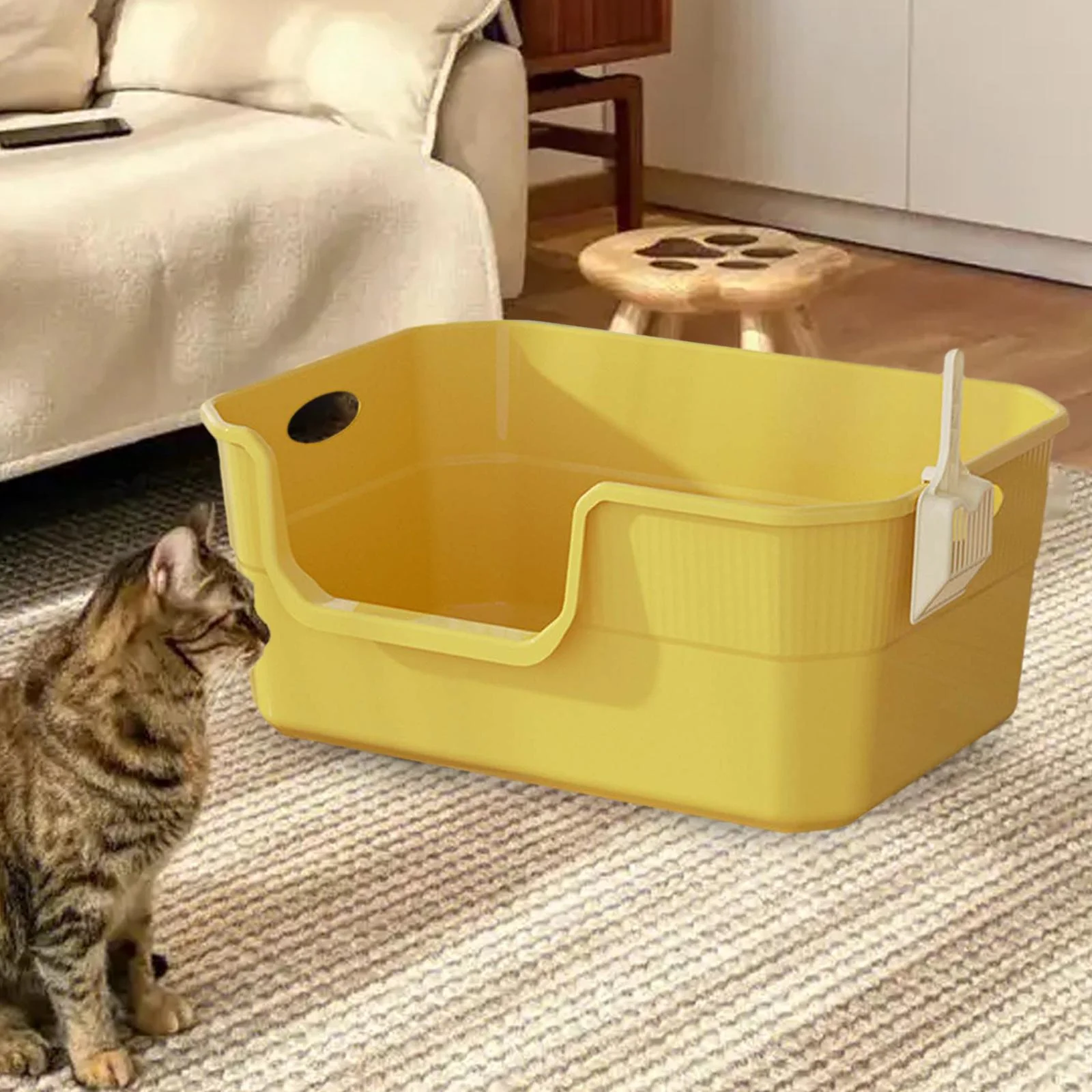 DOLITY Open Litter Sand Box Heighten Cat Toilet for Small Medium Large Cats yellow