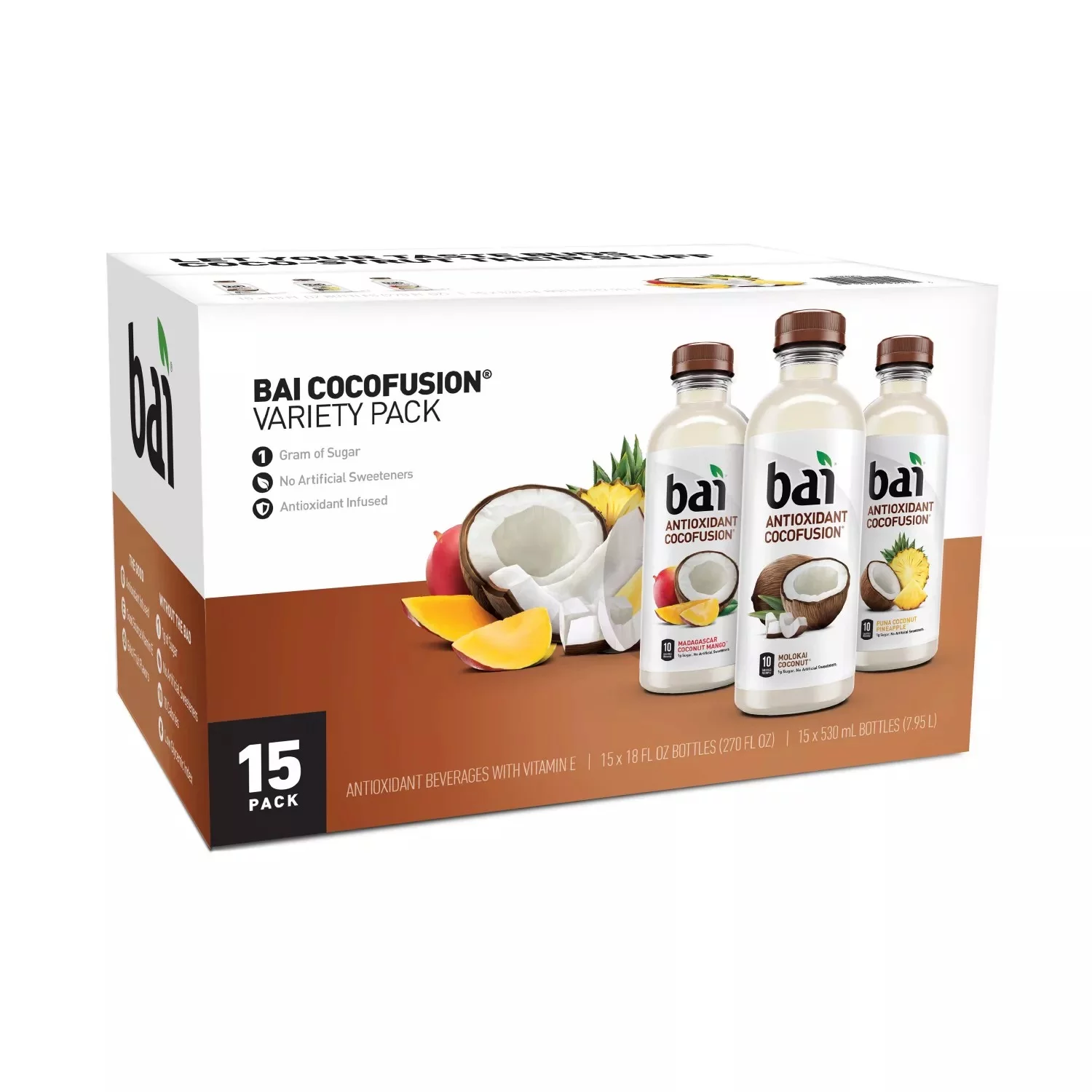 Bai Cocofusions Antioxidant Infused Beverage Variety Pack, 18 Fl Oz (15 Pack)