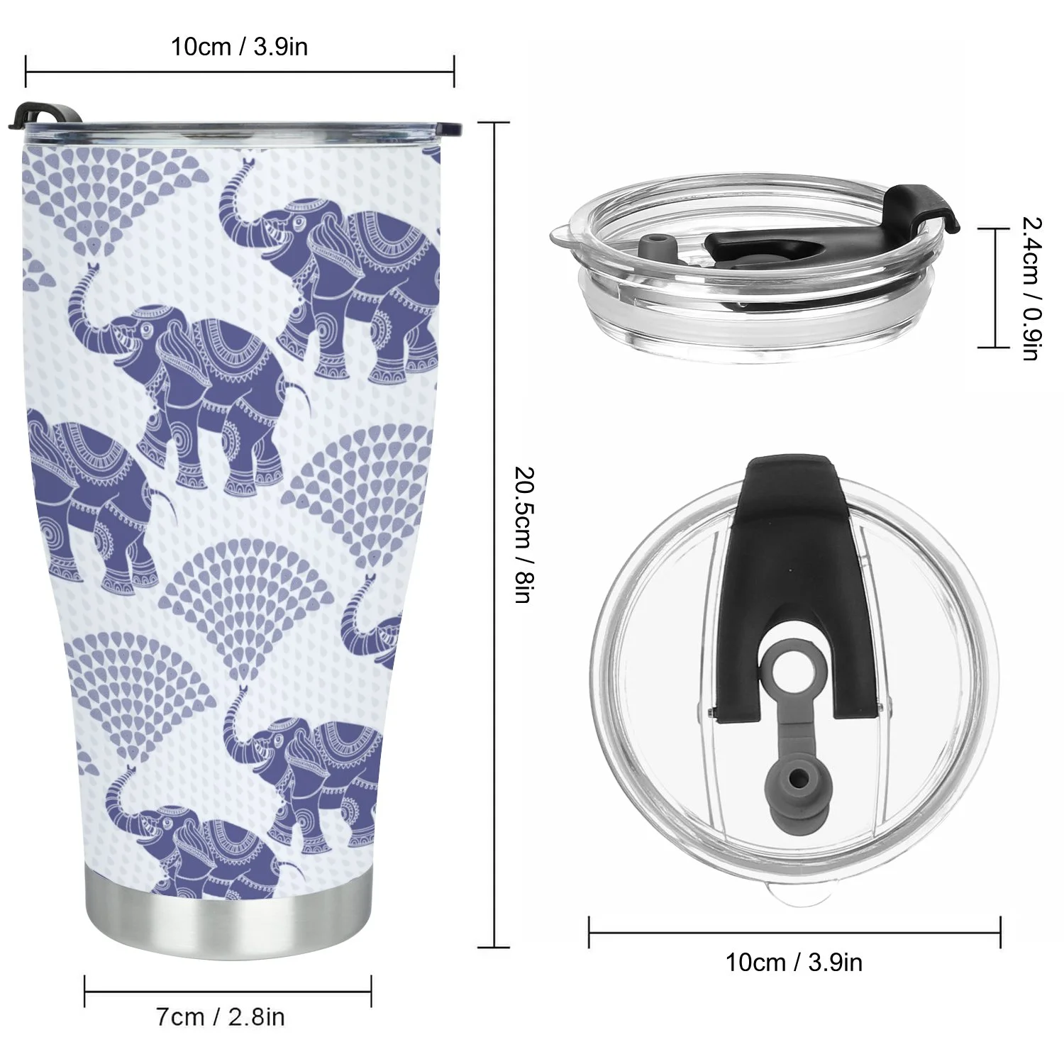 Hidove Stainless Steel Tumbler, Blue Elephant 30oz Leak Proof & Stainless Steel Bottle for Hot & Cold Drinks - Coffee Travel Mug, Water Metal Canteen, Thermal Cup