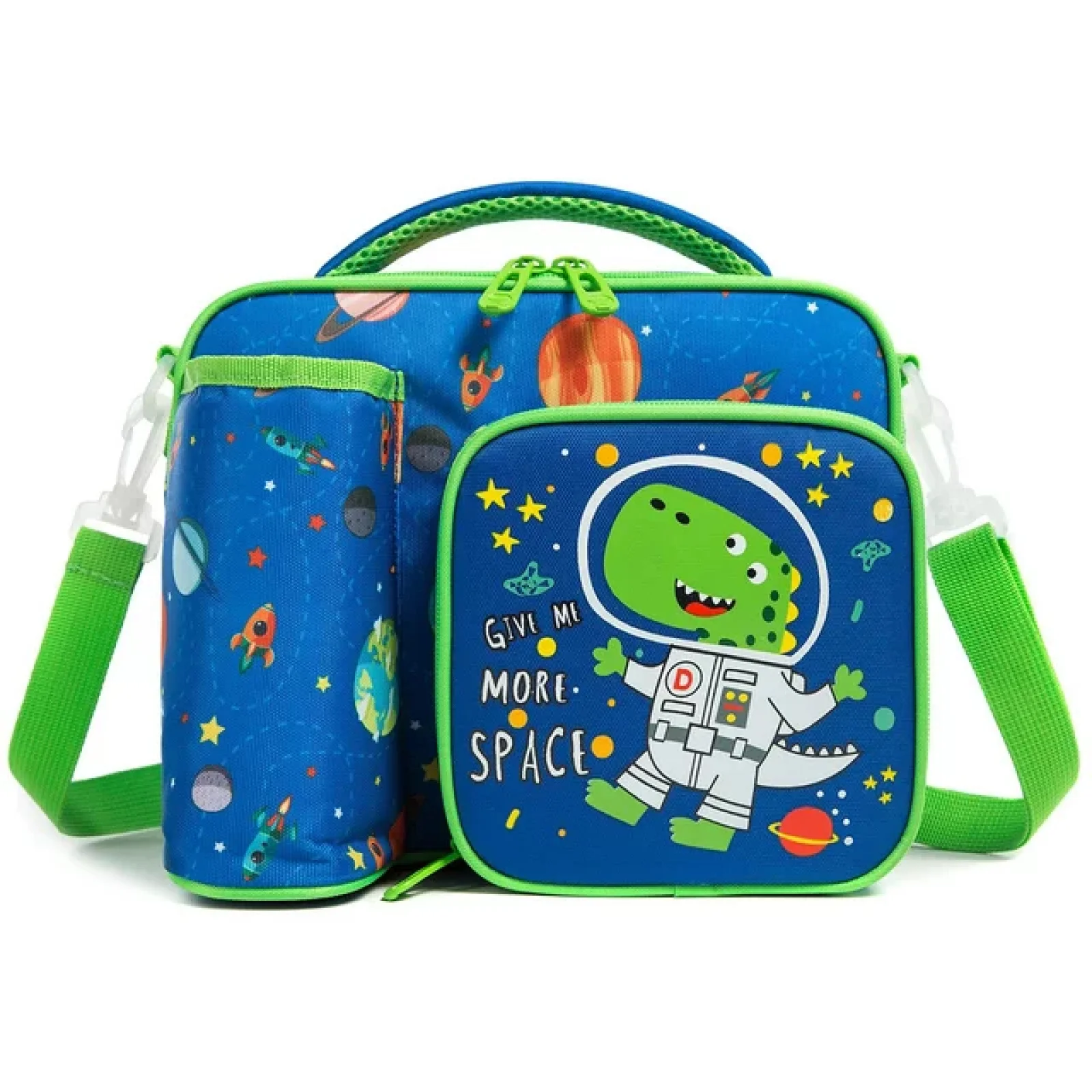 IvyH Kids Insulated Lunch Bag Reusable Lunch Box Thermal Meal Tote Bag,Leakproof Cooler Lunchbox 3 Compartments with Water Bottle Holder,Blue Dinosaur