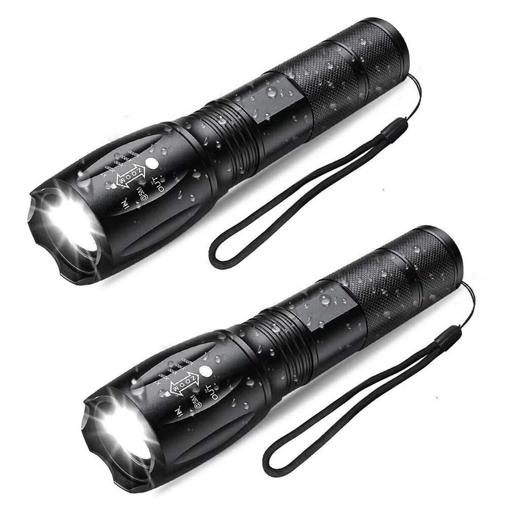 2 Pcs LED Tactical Flashlight, Super Bright 1200 Lumen Portable Outdoor Water Resistant Torch Zoomable Light Flashlight with 5 Light Modes