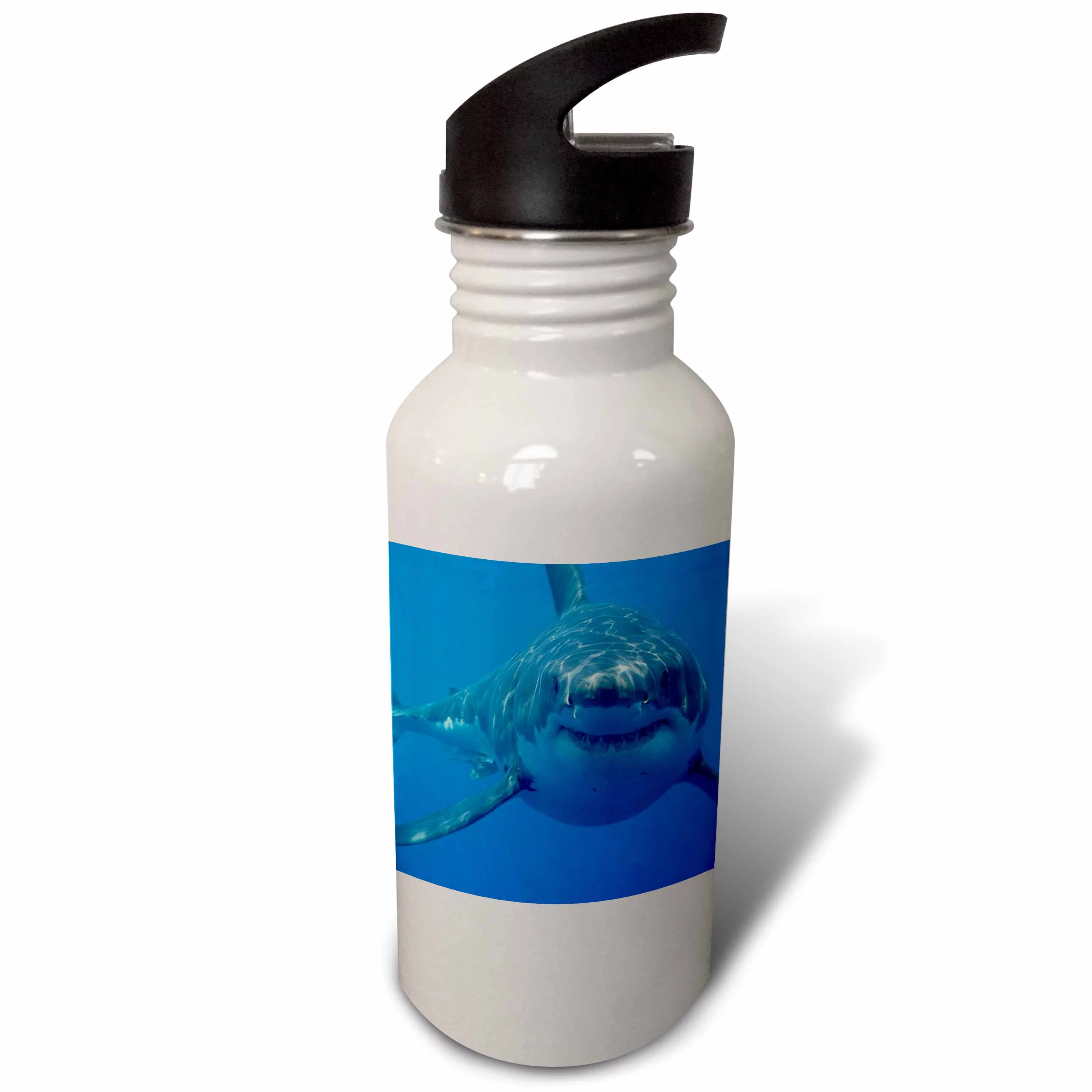 3dRose Underwater Great White Shark, Sports Water Bottle, 21oz