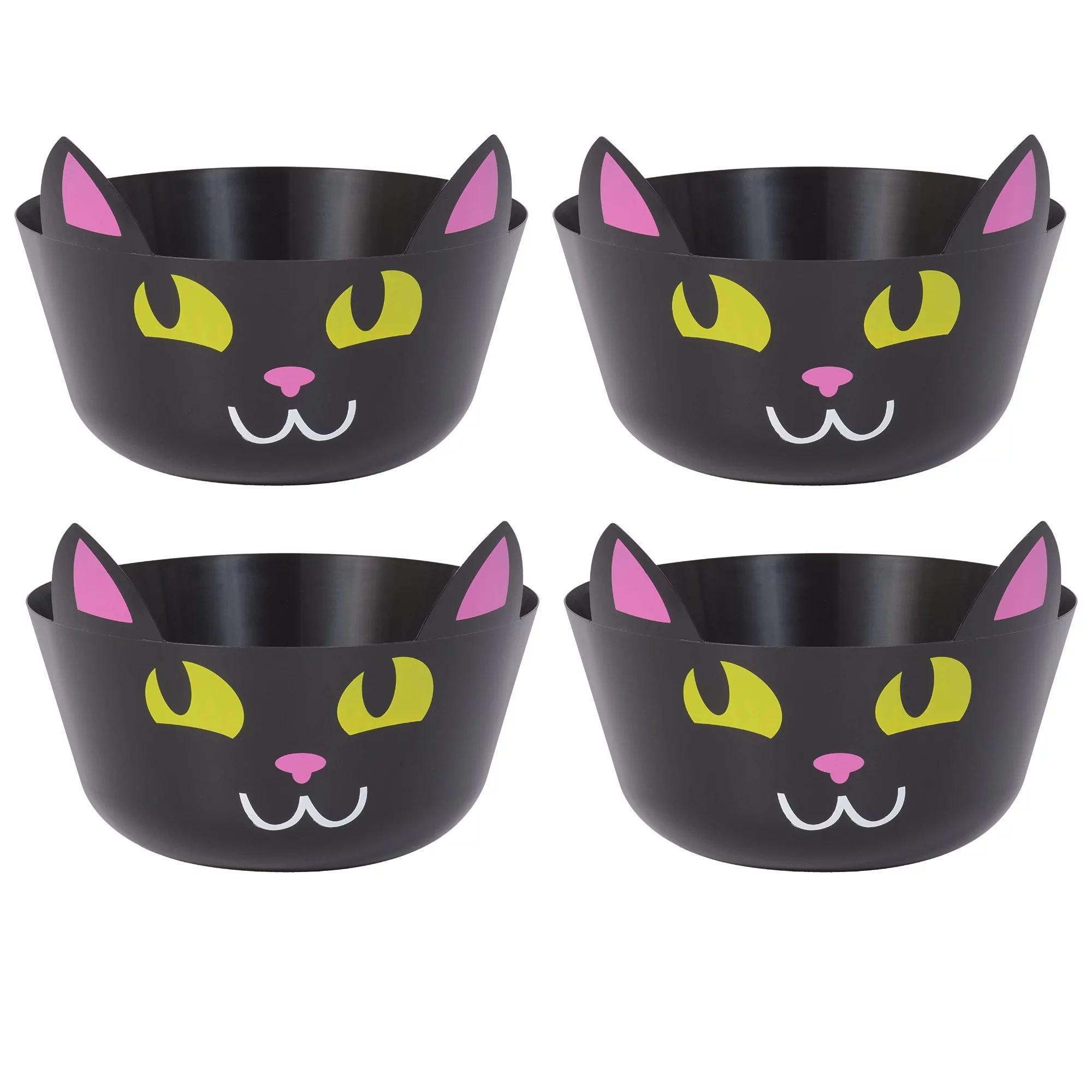 Black Cat Plastic Serving Bowl, Cute Funny Candy Bucket, Snacks Fruit Dessert Candy Holder Christmas Holiday Treats Serving Dish for Home Birthday Party Table Decor Set of 4 &CUSTOM Storage Carrier