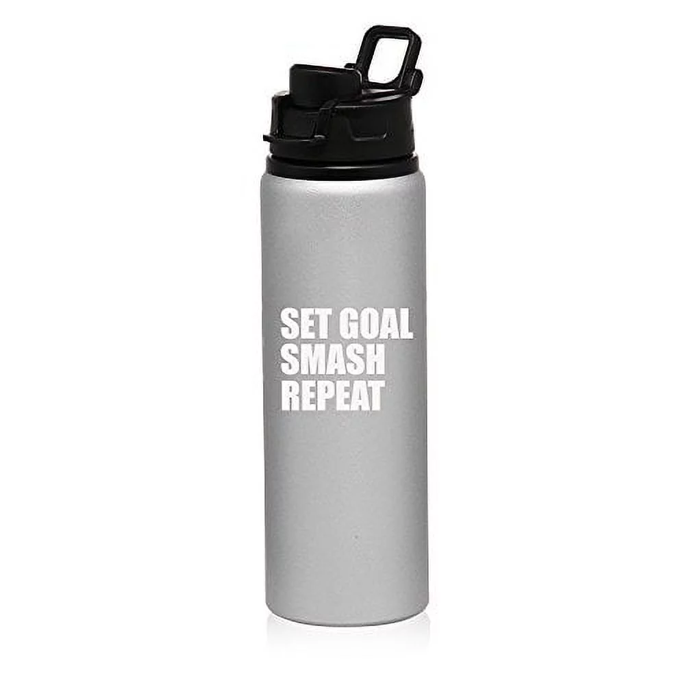 25 oz Aluminum Sports Water Travel Bottle Set Goal Smash Repeat Motivational Graduation (Silver)