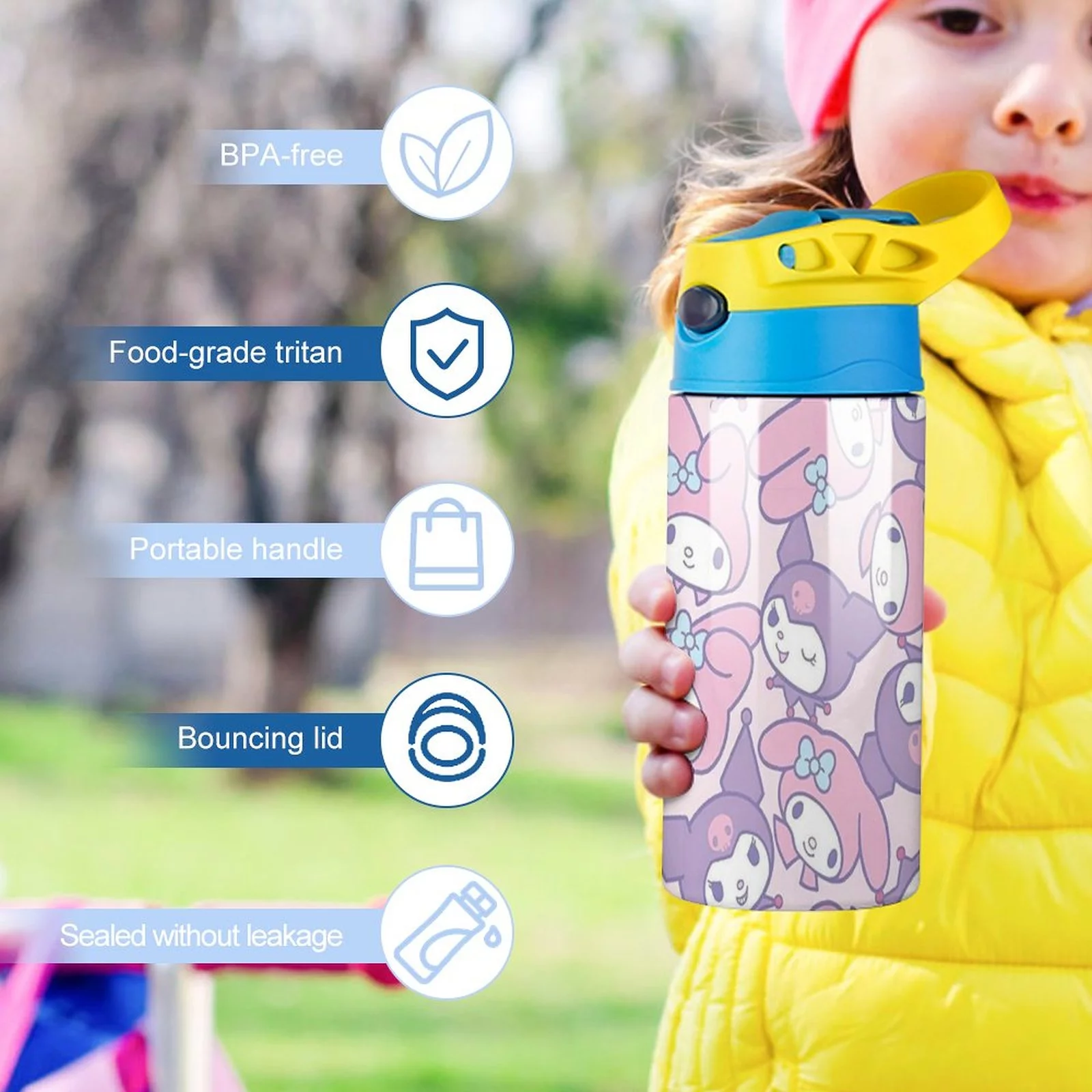 Bunny My Melody Children's Water Bottle Vacuum Insulated Stainless Steel Cup With Straw Toddler Thermoses