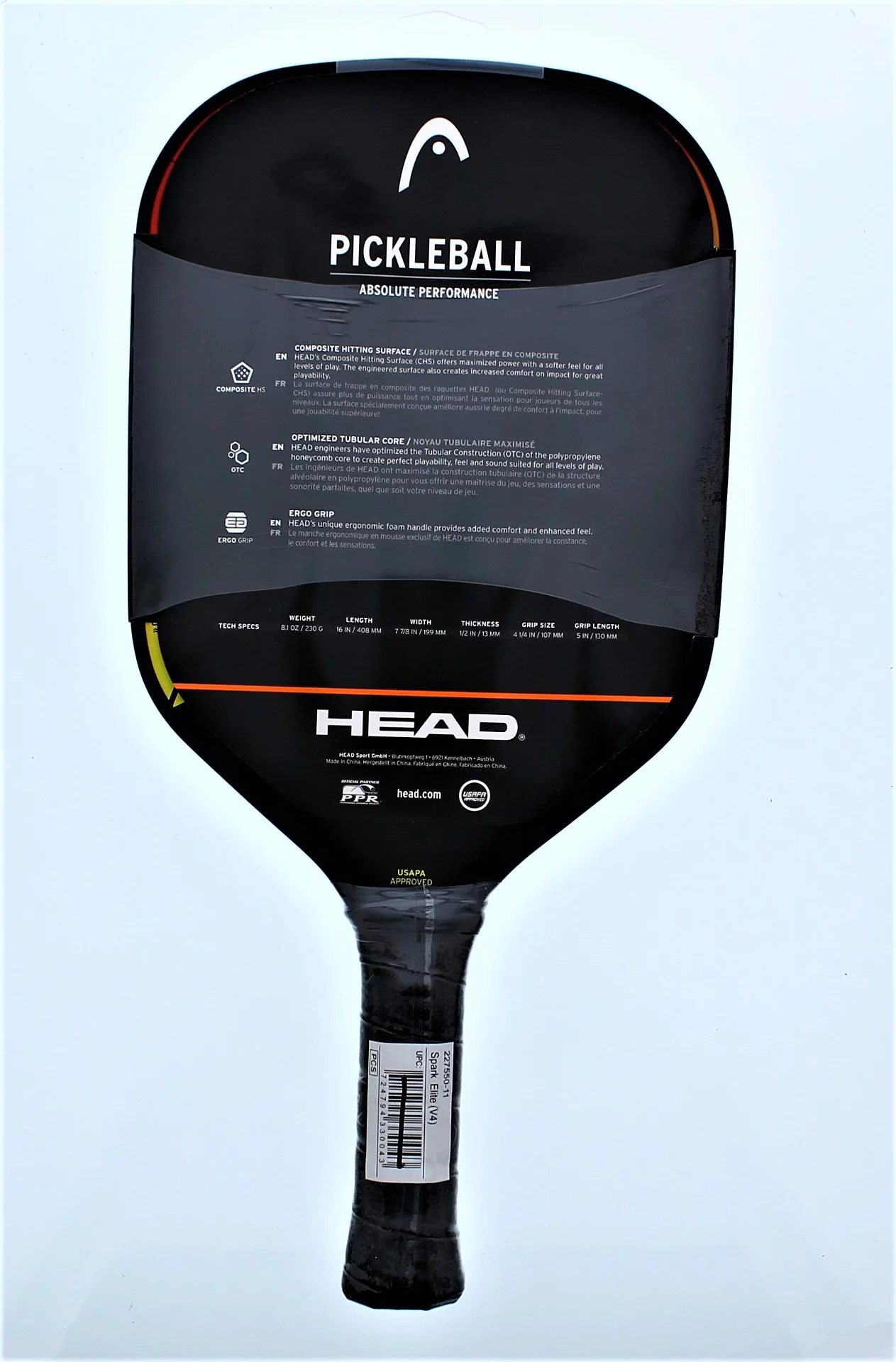 HEAD Spark Elite Pickleball Paddle, Fiberglass Surface, 8.1 Ounces, Red and Yellow