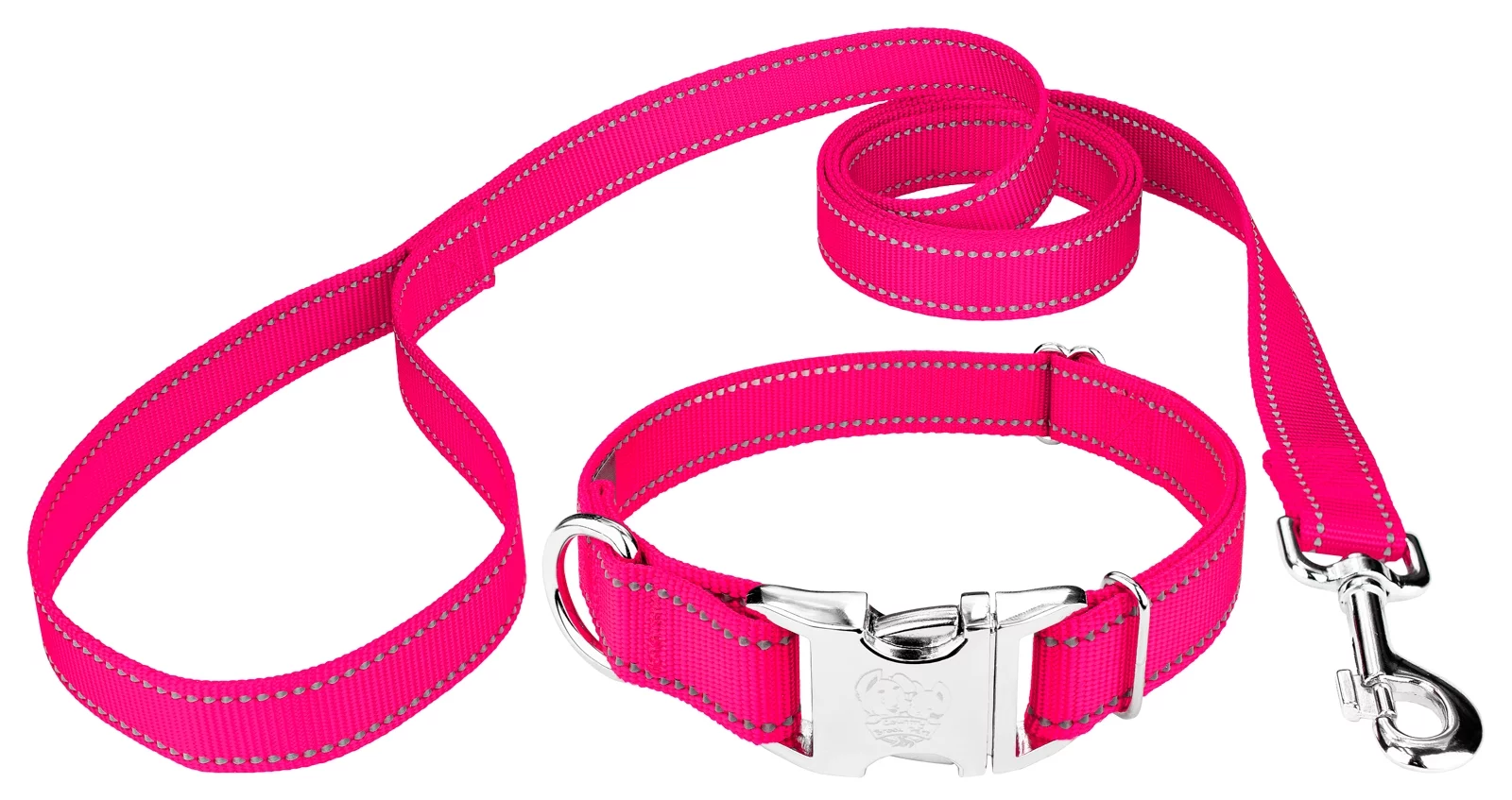 Country Brook Petz® Premium Hot Pink Reflective Nylon Dog Collar & Leash - Large