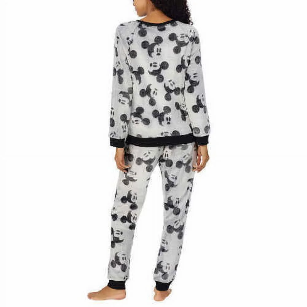 Disney Womens Plush 2pc Pajama Set Mickey, Black/Gray, XS