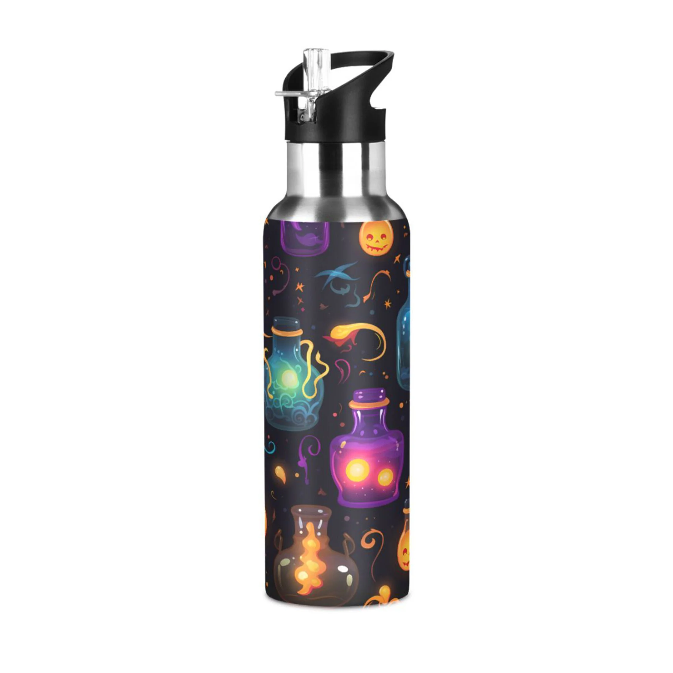 Water Bottle with Straw Lid Leak Pumpkins on Halloween Stainless Steel Insulated Thermos Vacuum Flask for Cold Hot Drinking for Sports Camping Gym Yoga
