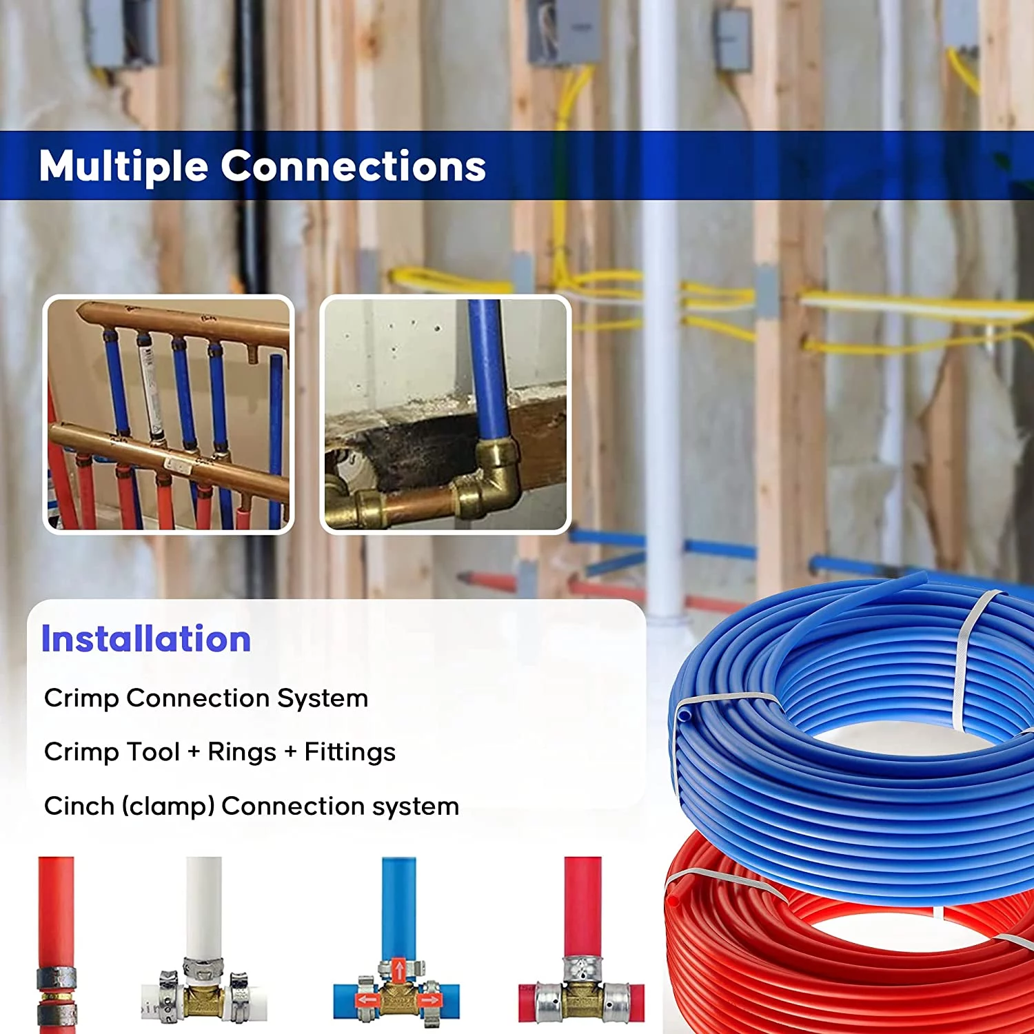 DMNI PEX Tubing 1/2 inch - PEX Pipe 1/2 inch - 1/2 inch x 50 ft PEX Pipe (50 ft, Blue & Red)