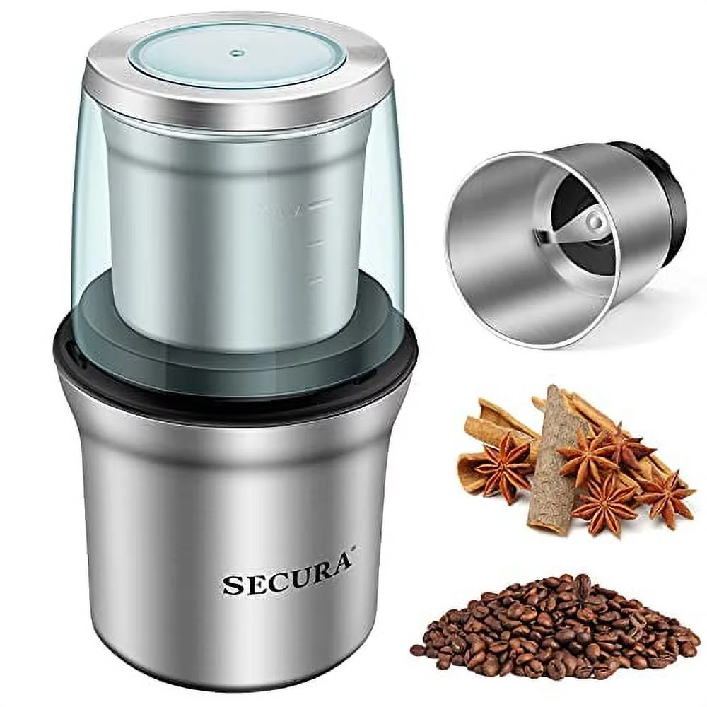 Secura Coffee Grinder Electric, 2.5oz/75g Large Capacity Spice Grinder Electric, Coffee Bean Grinder with 1 Stainless Steel Blades Removable Bowl
