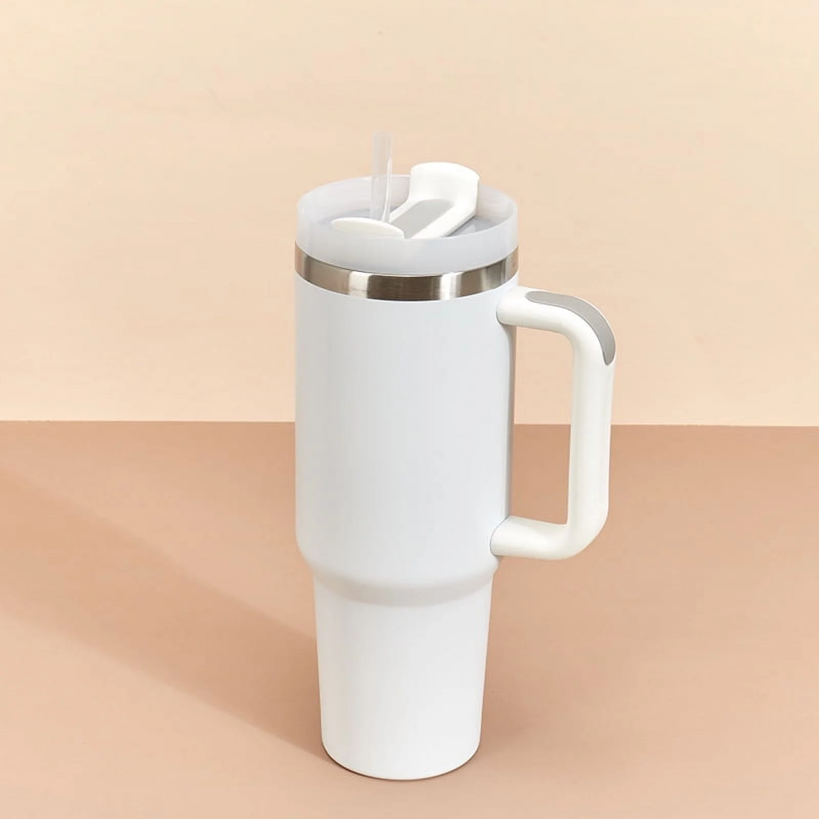 Simple and Modern 40oz Large-capacity Stainless Steel Water Cup with Handle and Straw Lid, Suitable for Drivers on Long-distance Travel and Outdoor Riding