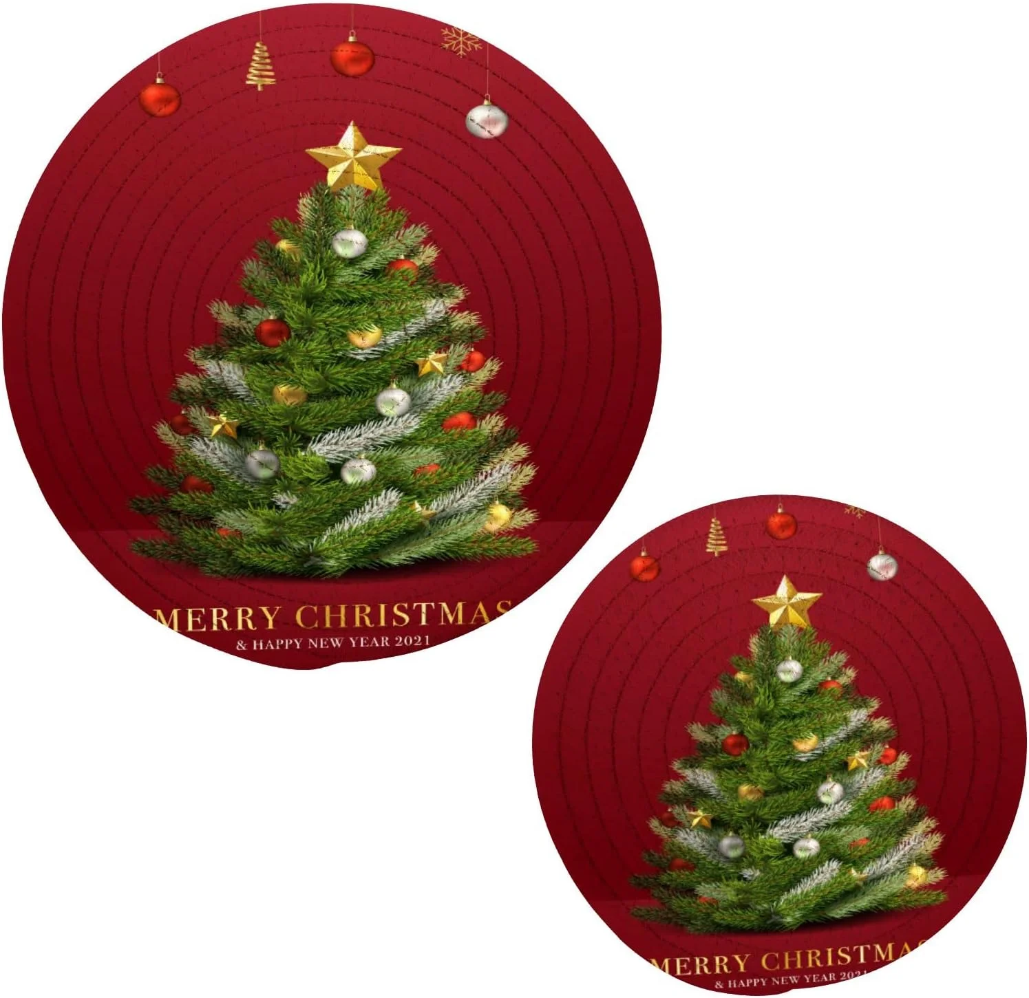 GZHJMY Christmas Tree Heat Resistant Trivets Potholders 2PCS, Round Cotton Weave Handmade Pot Holder, Non-Slip Hot Mats Kitchen Dining Plate Mat for Kitchen Pans Bowl Teapot