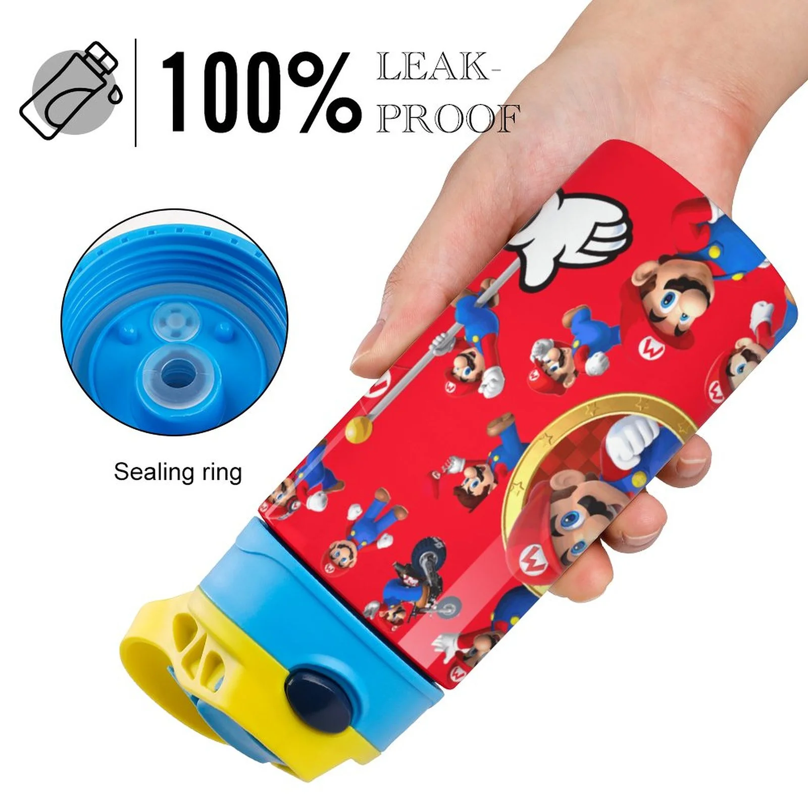 Mario Character Kid's Insulated Water Bottle With Straw Vacuum Stainless Steel Cup Leak-Proof Children Toddler Thermoses