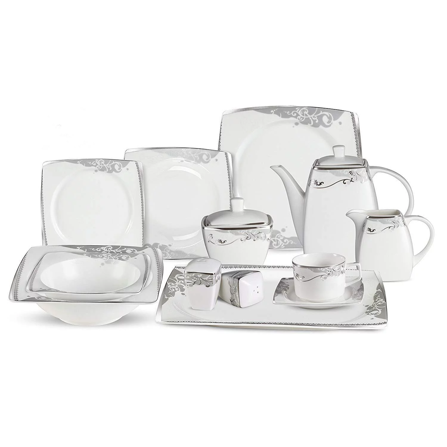Lorren Home Trends 57 Piece Dinnerware Set-Bone China Service for 8-Belle