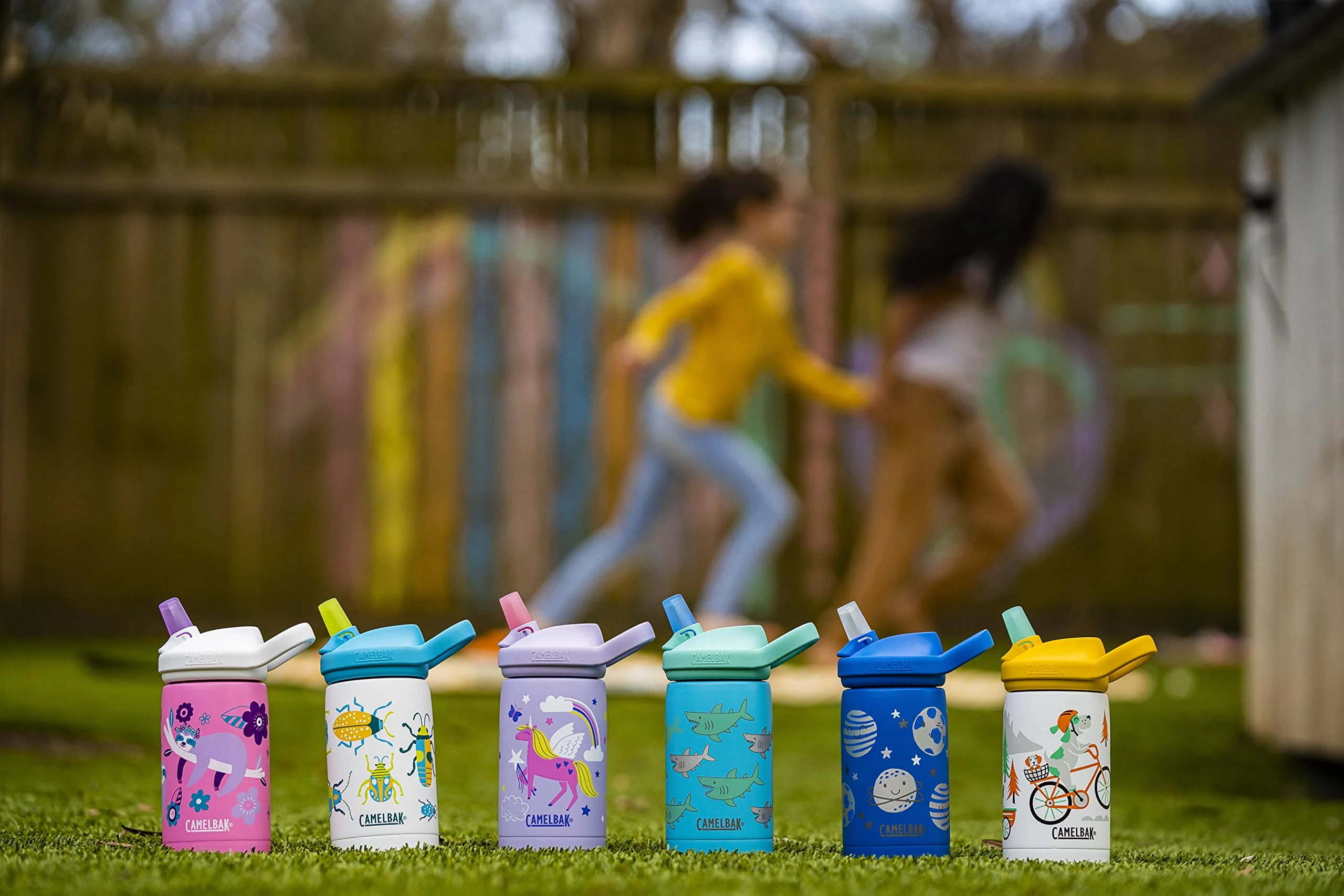 CamelBak eddy+ Kids Water Bottle with Straw, Insulated Stainless Steel - Leak-Proof when Closed, 12oz, Biking Dogs