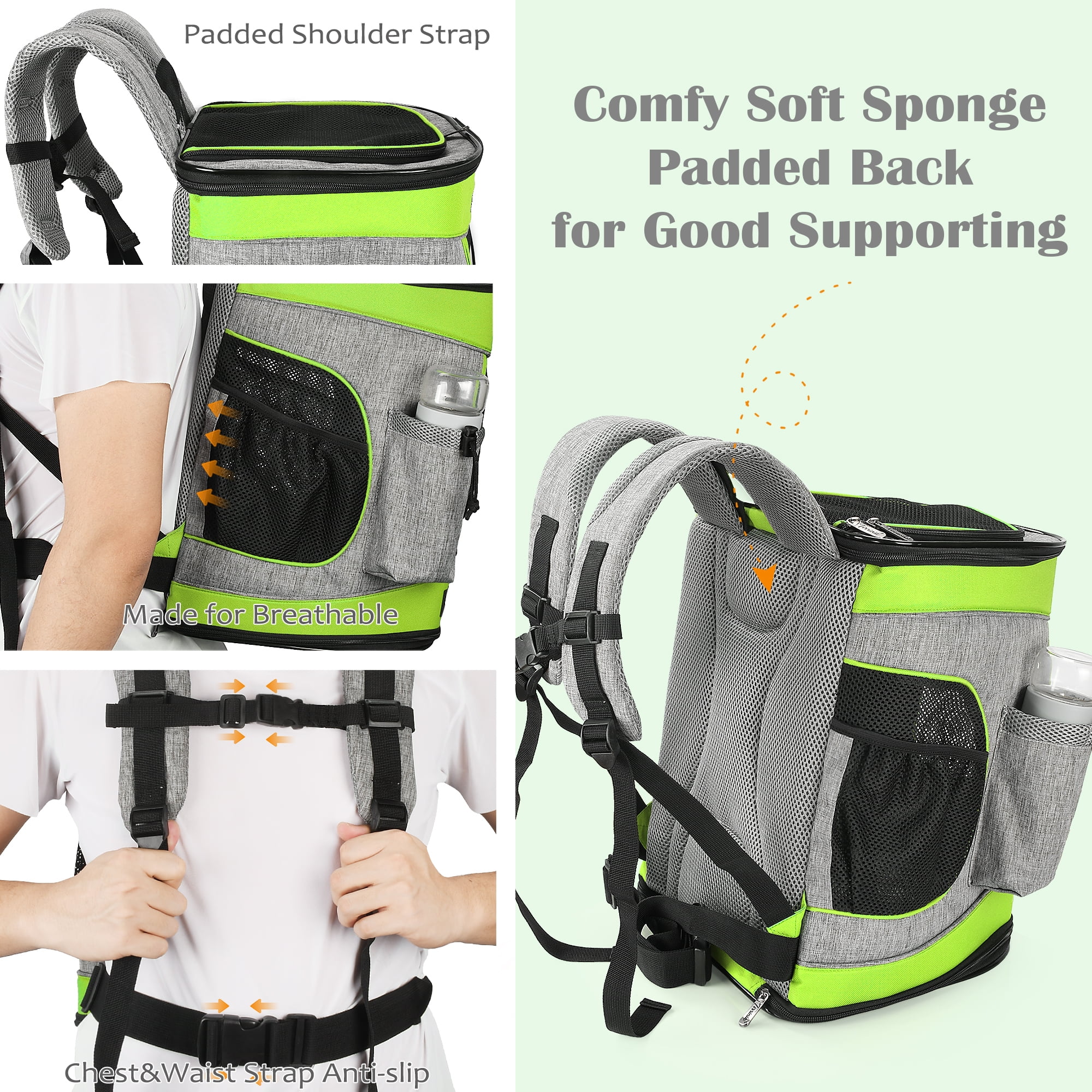 Pawsse Pet Carrier Backpack, Green & Gray, 16