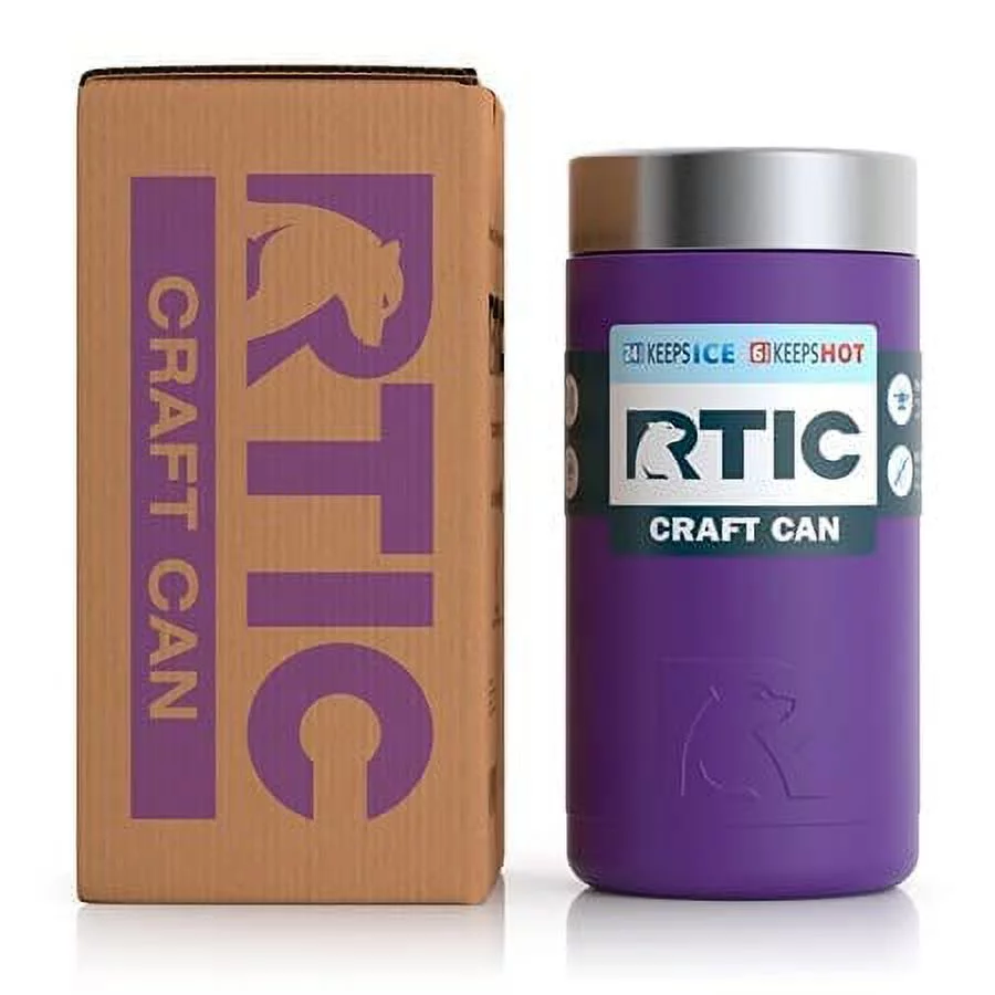 RTIC Craft Can Cooler with Splash Proof Lid, Majestic Purple, 16 oz, Double Wall Vacuum Insulated, Stainless Steel, Sweat Proof