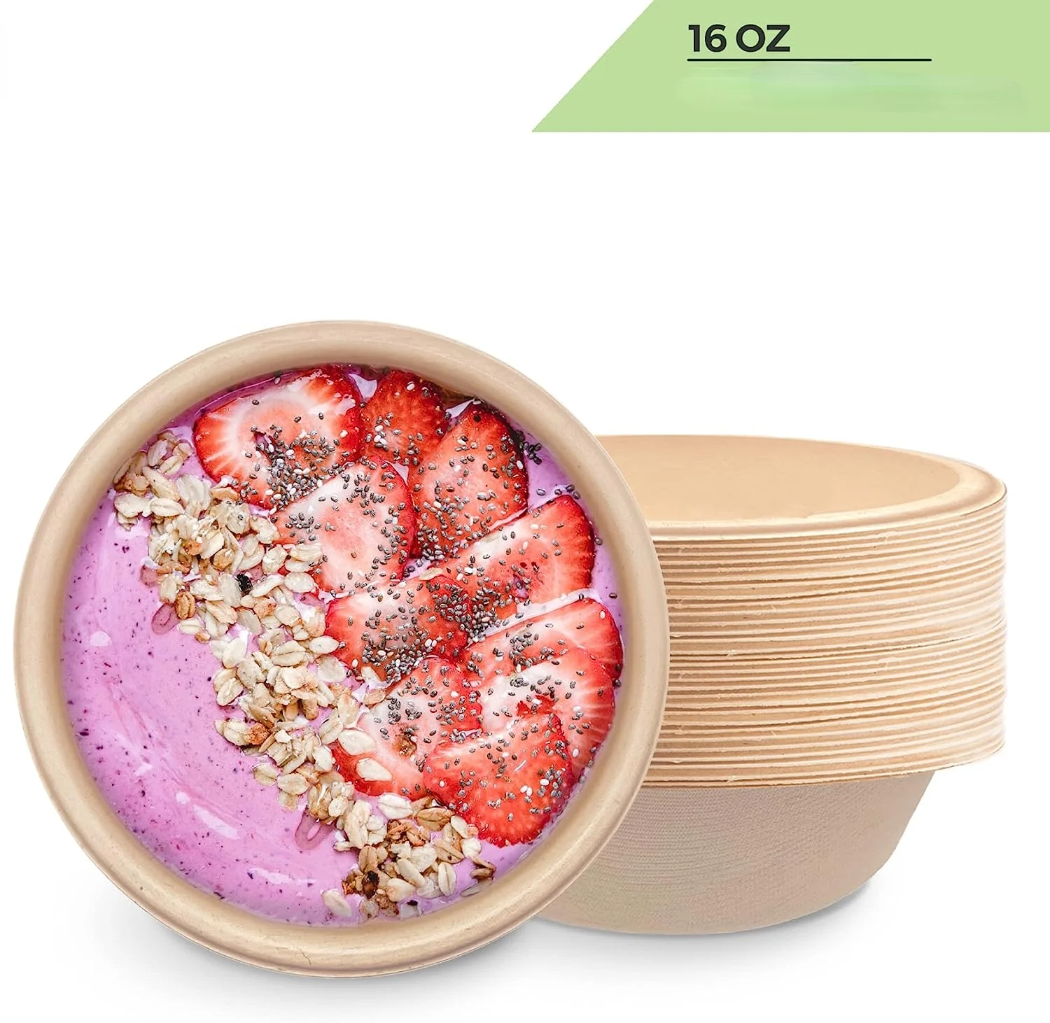 [500 COUNT] 16oz Round Paper Bowls, Compostable Disposable Eco-Friendly Containers made Bagasse plant fibers for Meal Prep Takeout Dinnerware Plates Catering 100% by-product