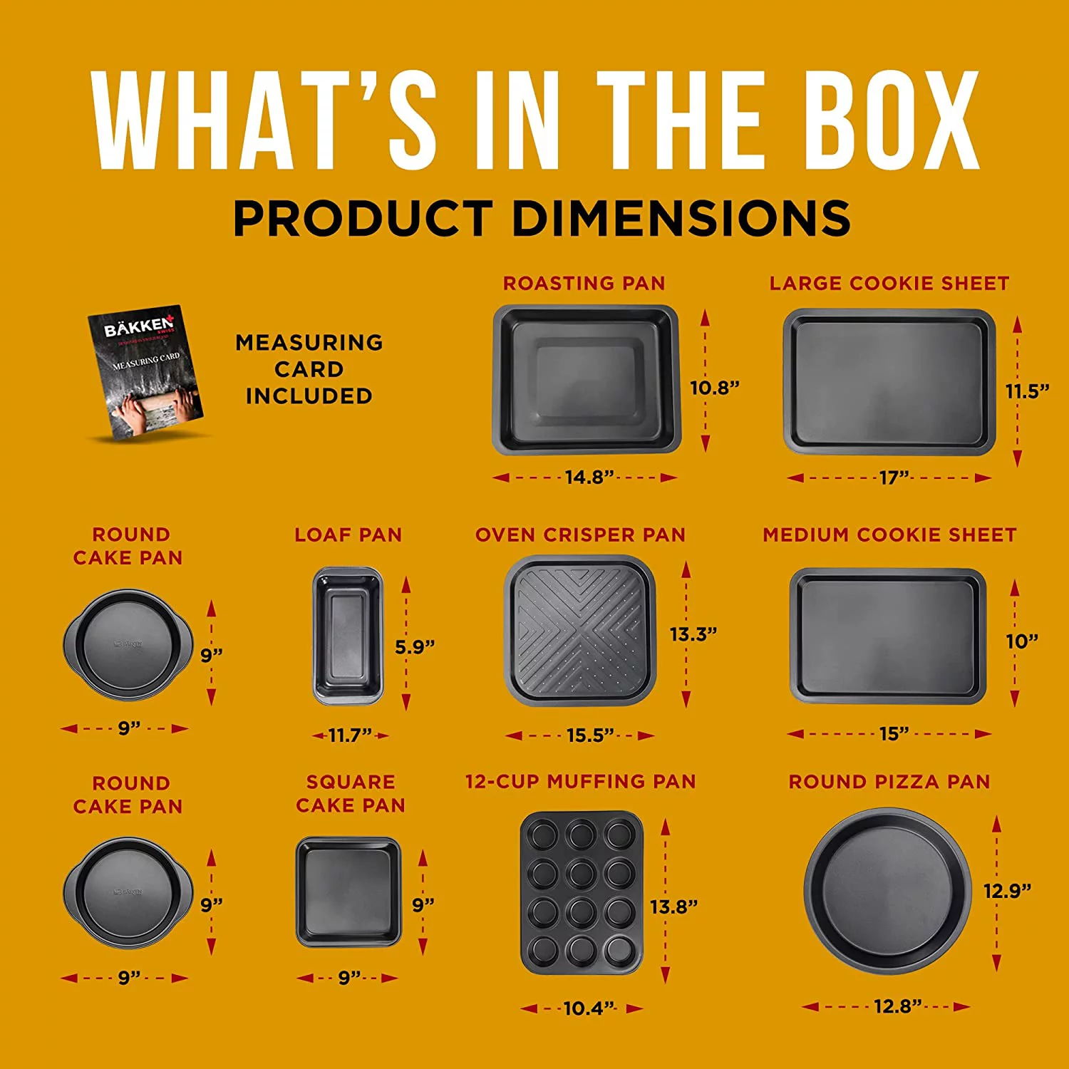 Baking Set – 10 Piece – Deluxe Non Stick Black Coating Inside and Outside – Carbon Steel Bakeware Set – PFOA PFOS and PTFE Free by Bakken