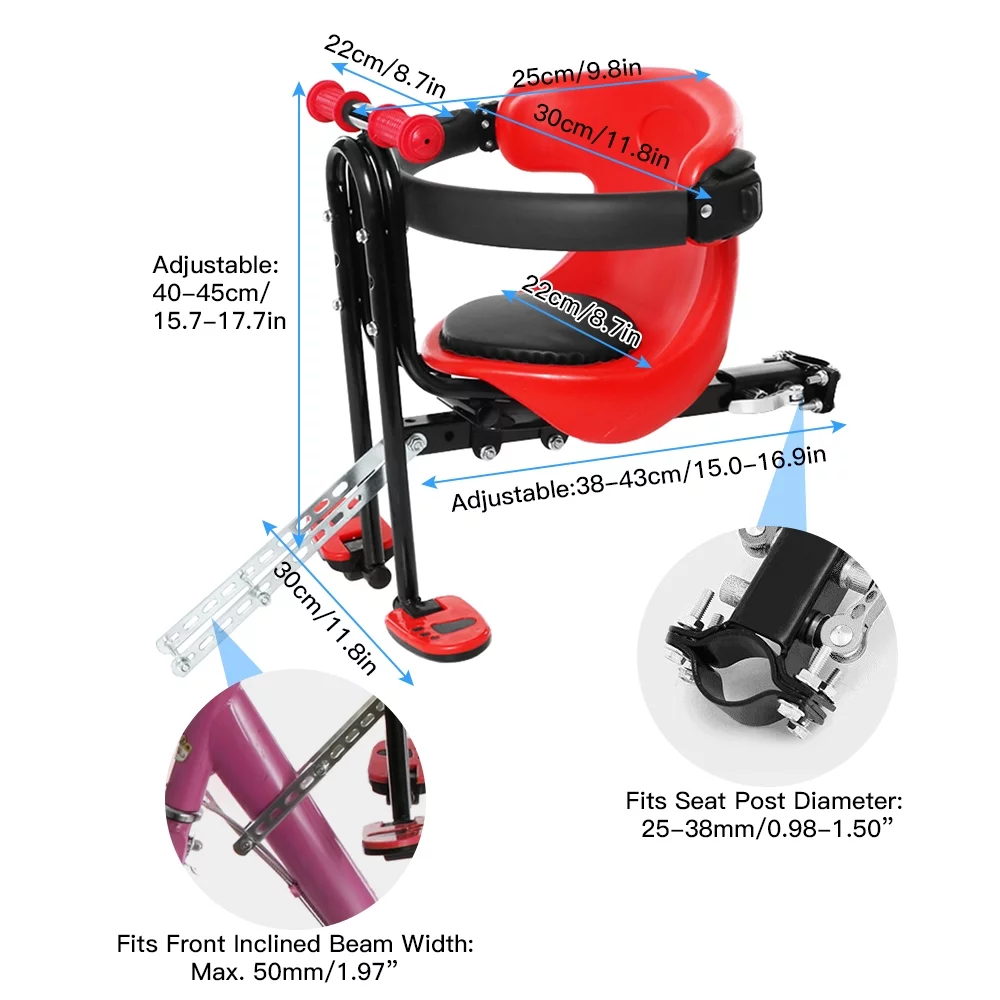 LIXADA Kids Bike Safety Seat Front Mounted Child Seat, Foldable Pedals, to 110lb