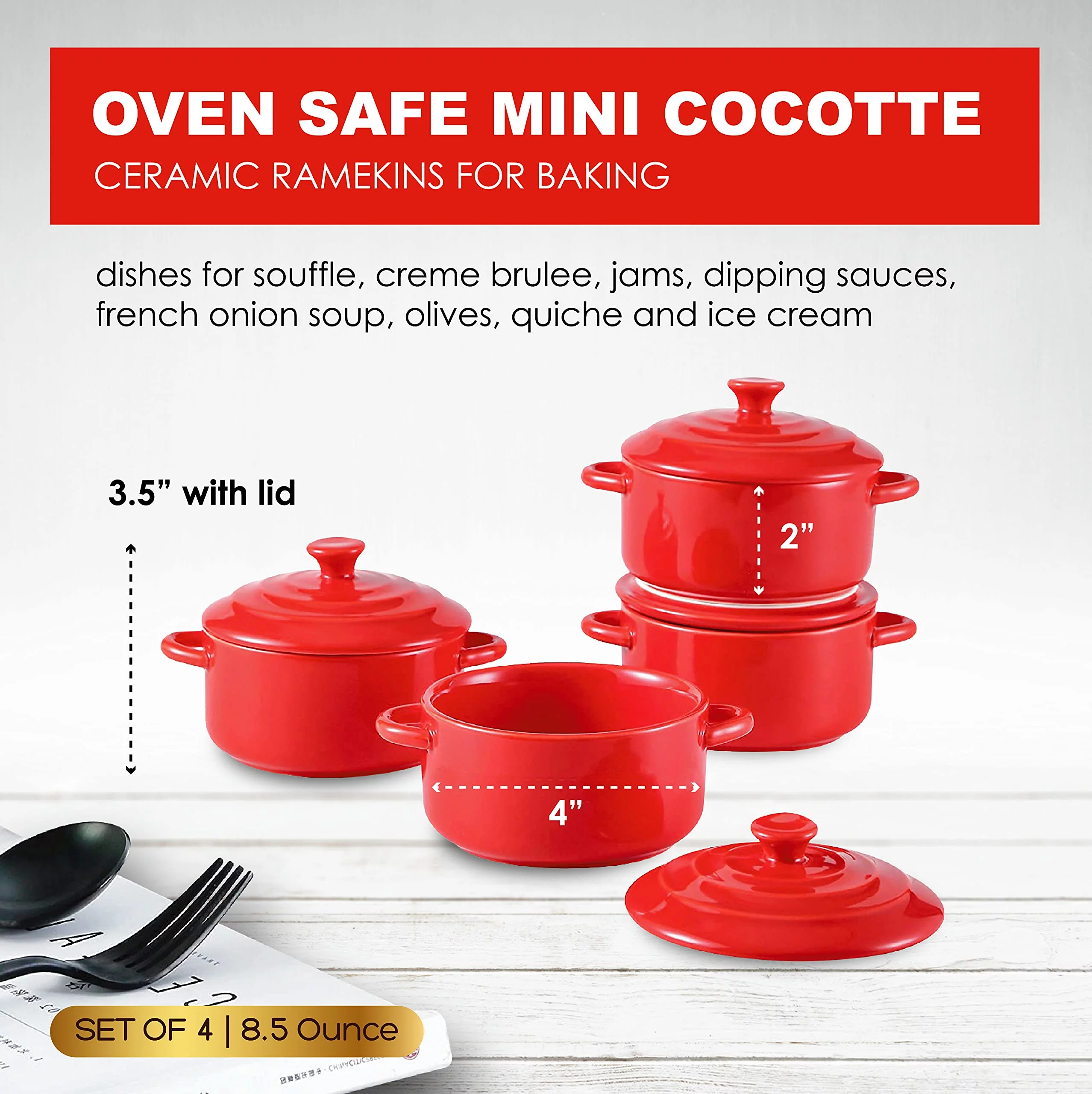 Bruntmor 8Oz Oven Safe Mini Cocotte Ceramic Ramekins For Baking Mini Casserole