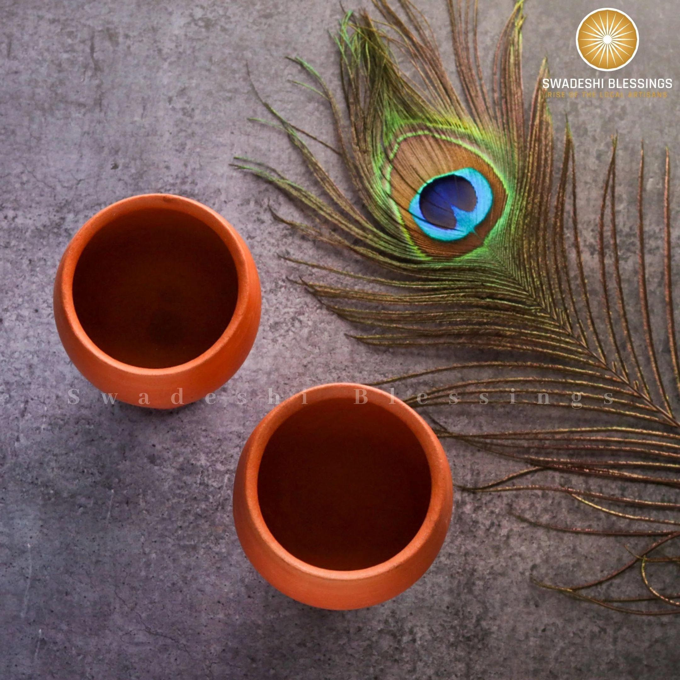 Swadeshi Blessings HandMade Royal Clay Goblet Set of 2 Tumblers 200ml
