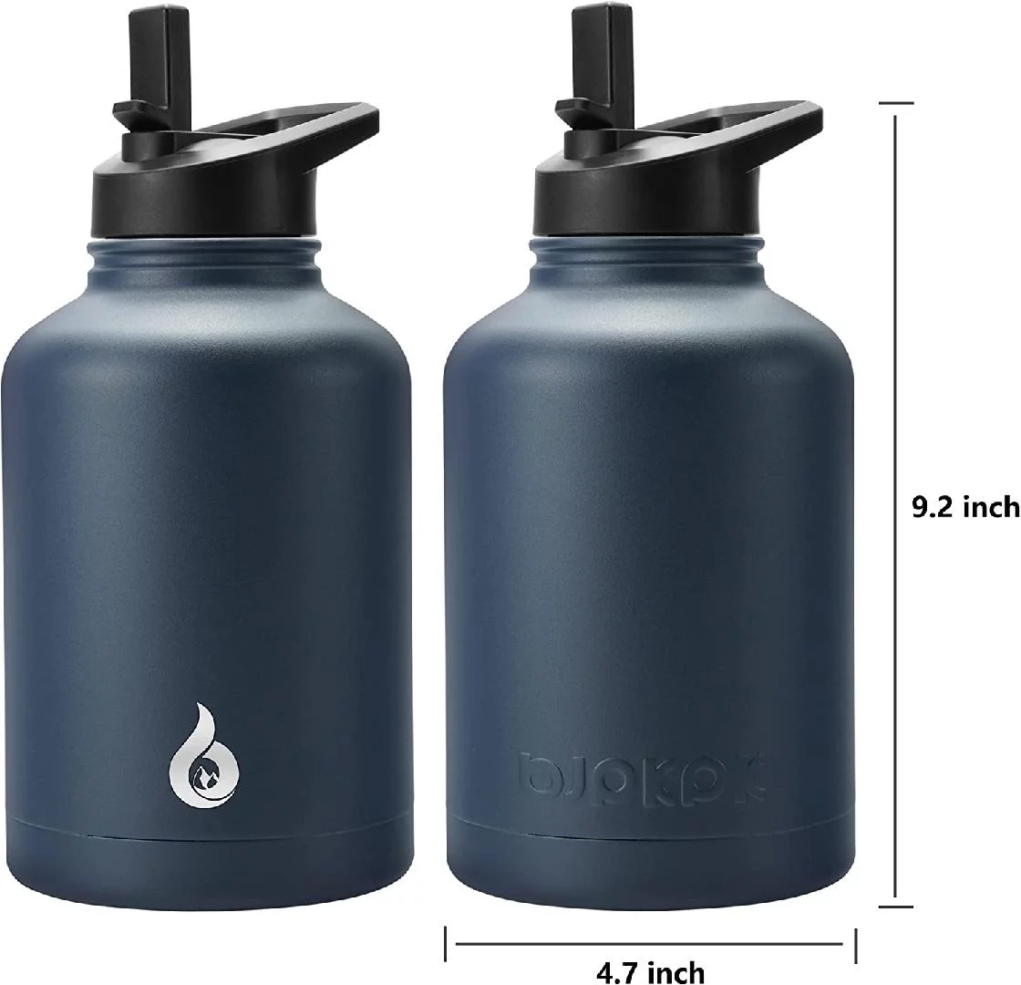 Insulated Sports Water Bottle with Straw(27oz--64oz), Stainless Steel Water Bottles, Keep Cold for 24h & Hot for 12h, Half Gallon Water Bottles, Great for Hiking and Camping