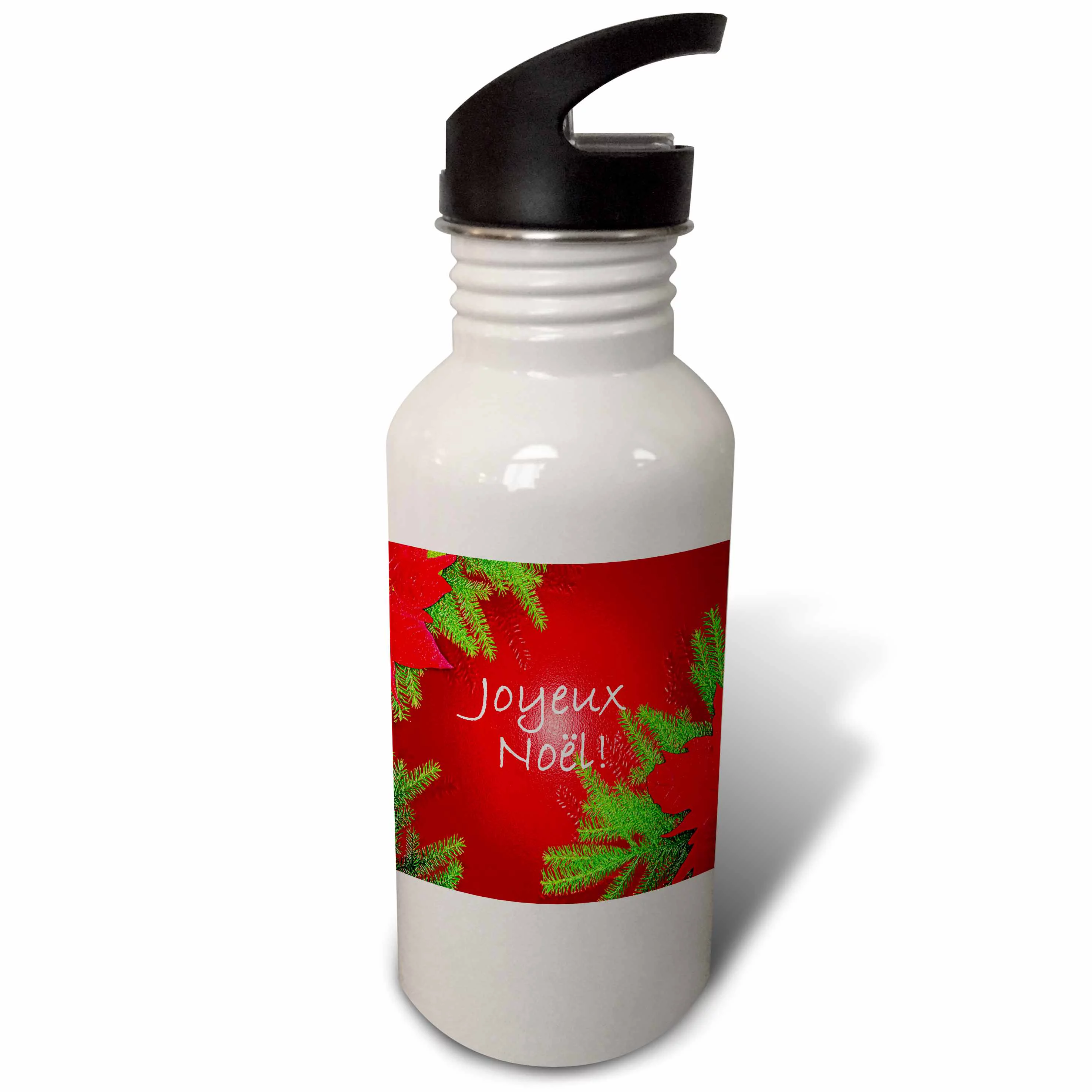 Christmas Poinsettia Joyeux Noel in Red 21 oz Sports Water Bottle wb-8686-1