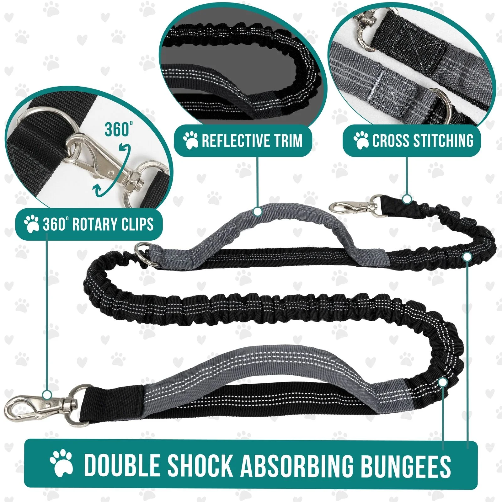 Dog Leash Waist Belt Hands Free Running Jogging Walking Fanny 2 Bungee Leashes
