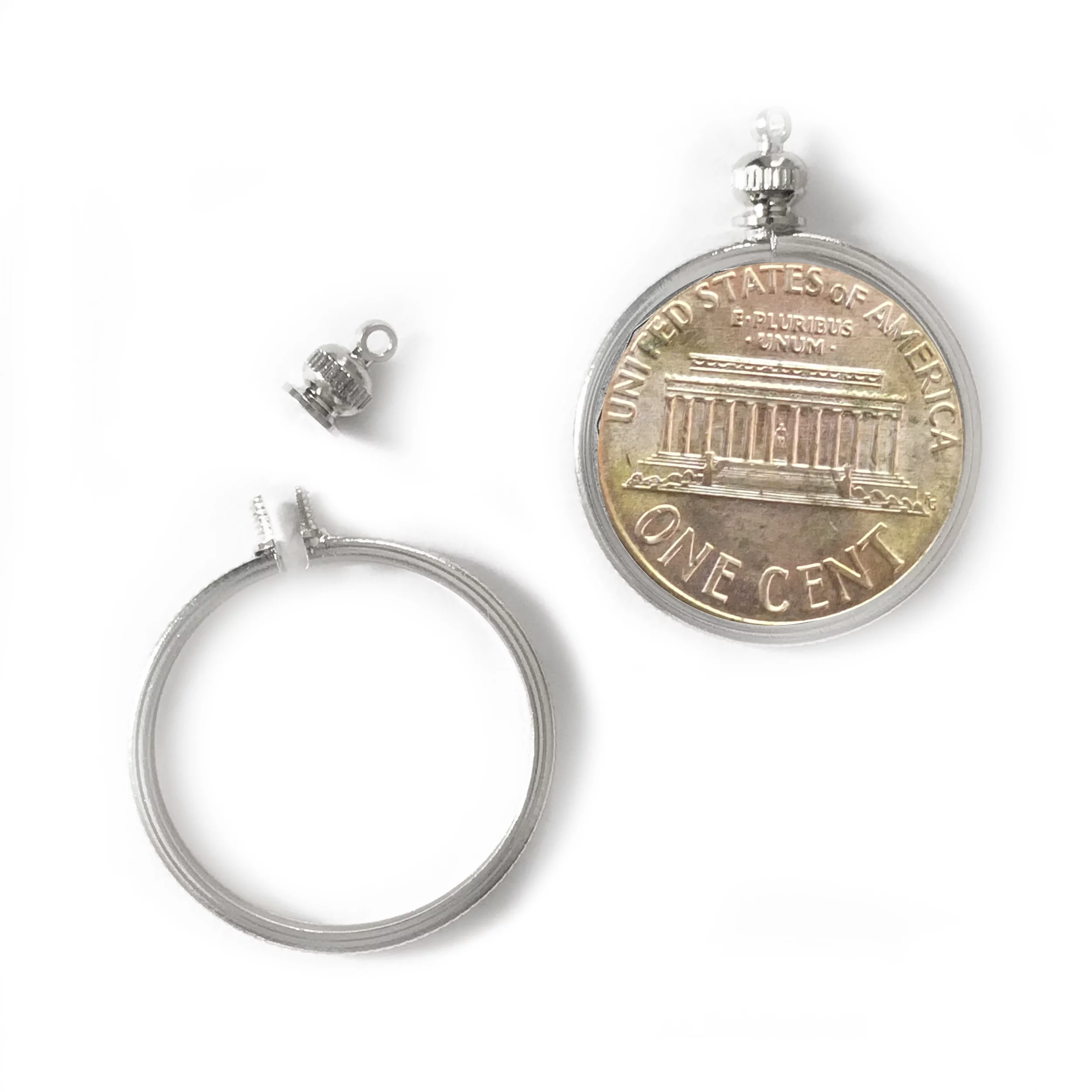 Coin Holder Bezel for USA Penny 1 cent Silvertone Pack of 4