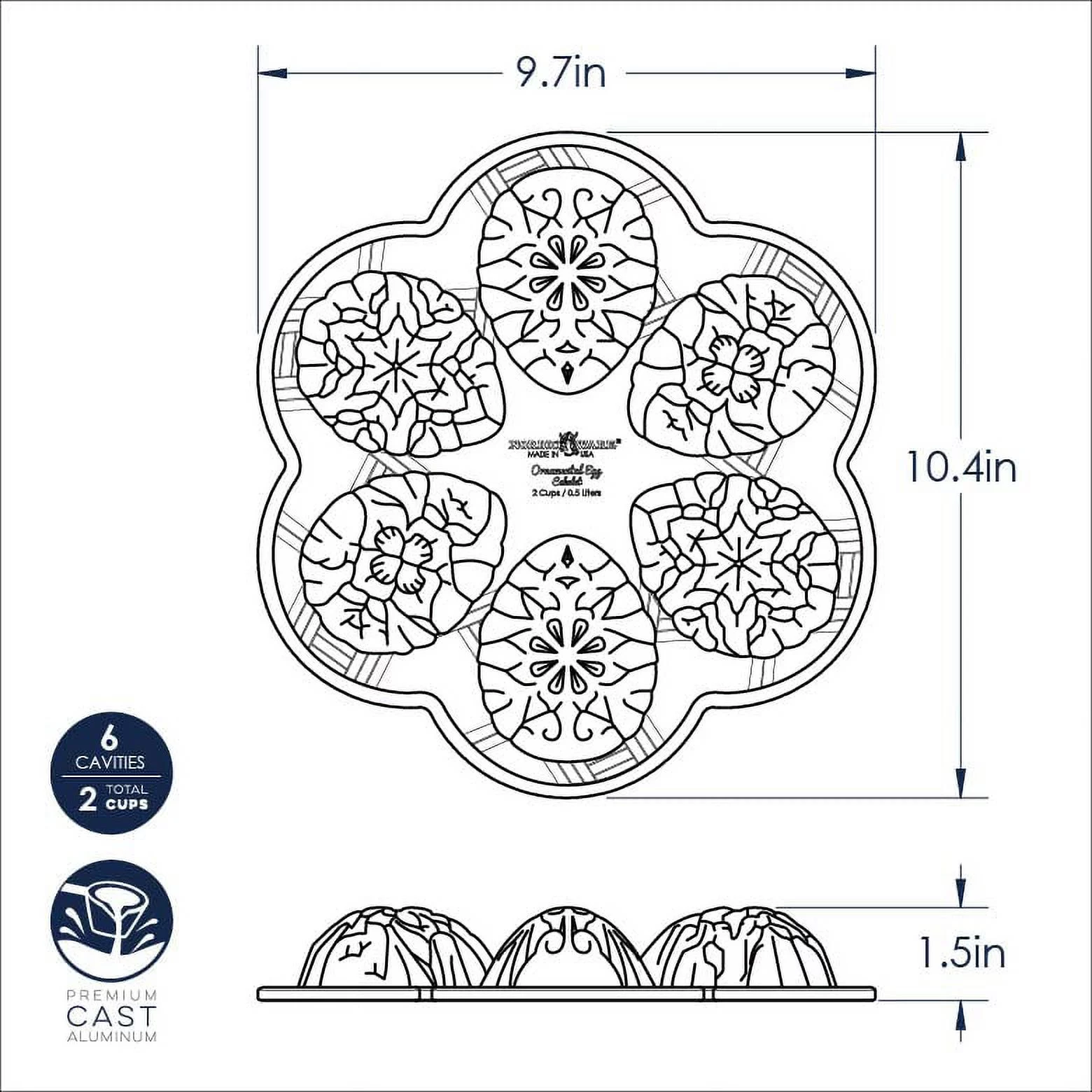 Nordic Ware Ornamental Egg Cakelet Nonstick Cast Aluminum Pan, Toffee, 9.7