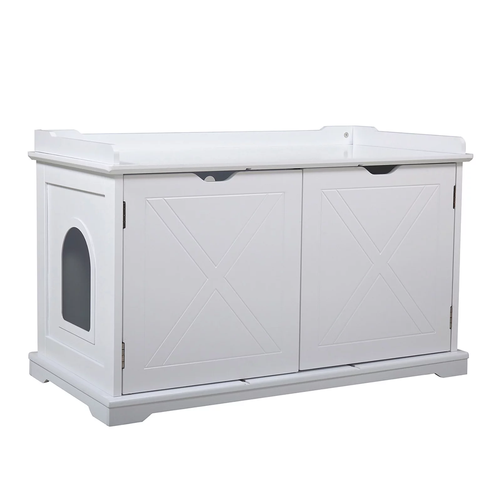 Dcenta Cat Washroom Bench, Wood Litter Box Cover, Removable Partition, Ventilated Holes, White