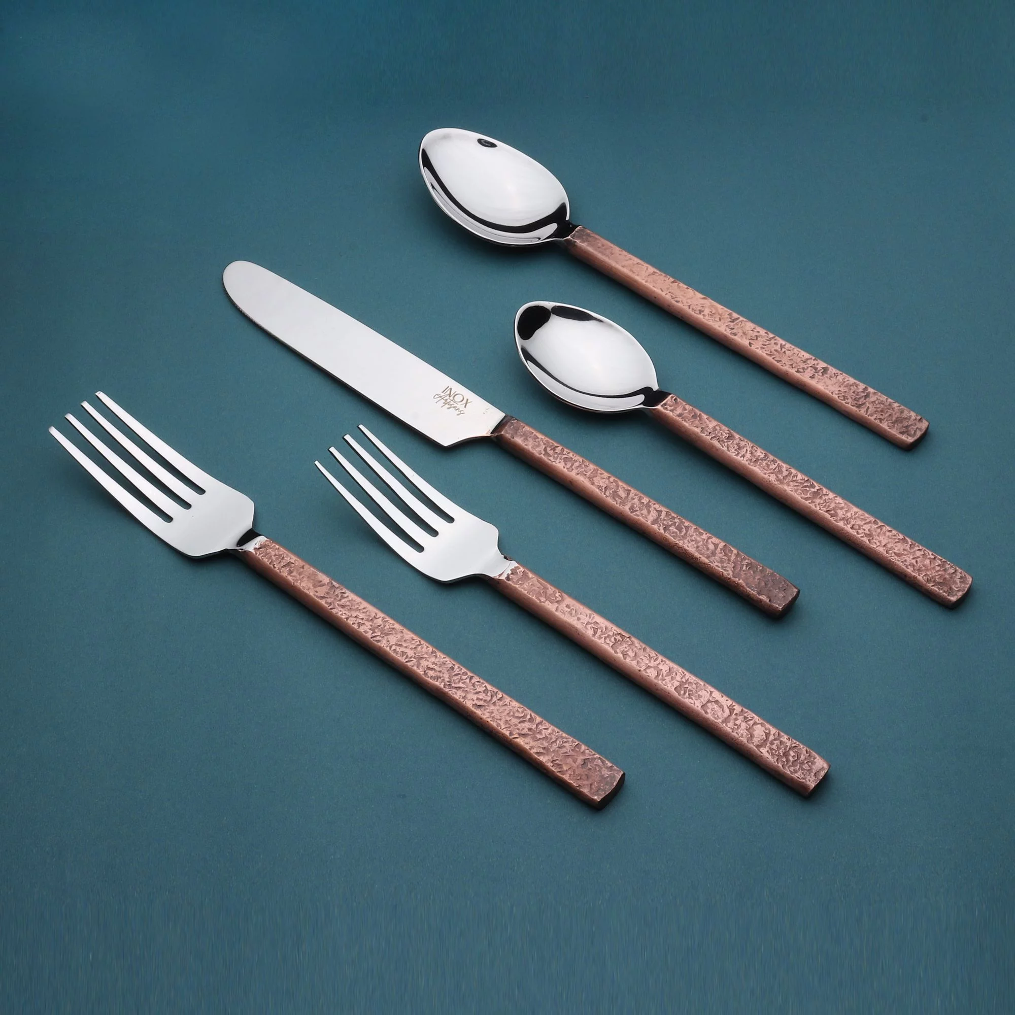 Urban Chiseled Antique Copper Flatware 5 Pcs. Set
