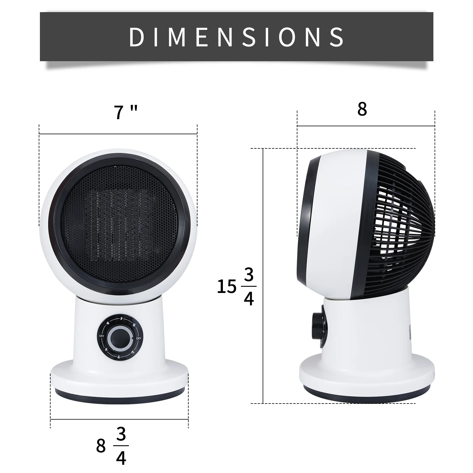 Dcenta Simple Deluxe Portable Electric Space , 1500W Small Desk Fan with 3 Heat Modes Setting, Overheating Protection, for Bedroom, Office, and Indoor Use, White,11 Inch,HIHEATTABLE11W